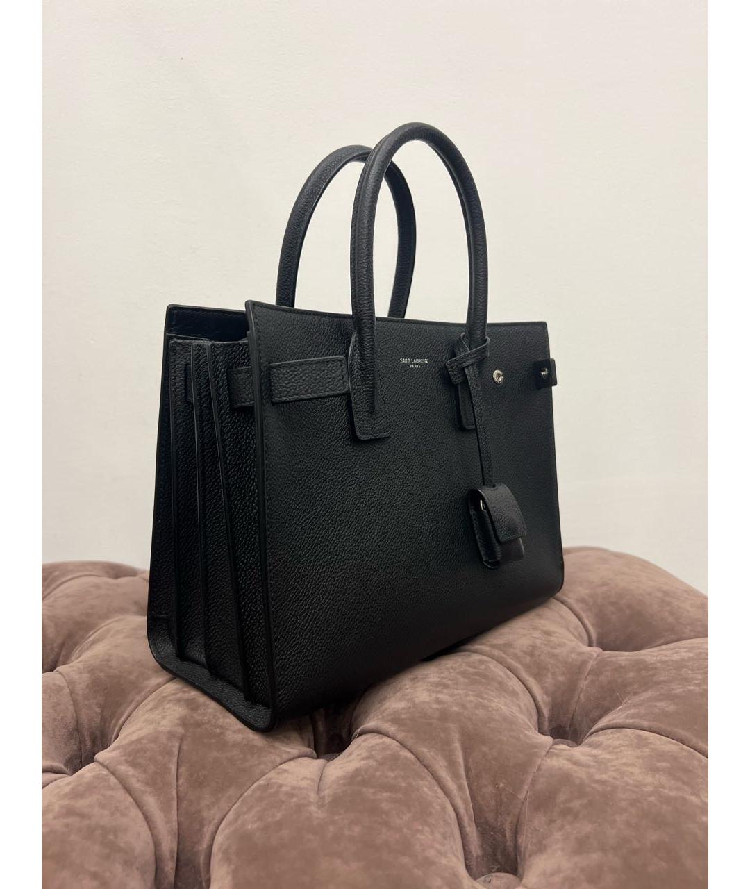 SAINT LAURENT Черная кожаная сумка с короткими ручками, фото 2