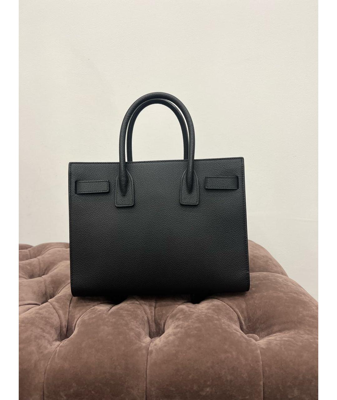 SAINT LAURENT Черная кожаная сумка с короткими ручками, фото 3