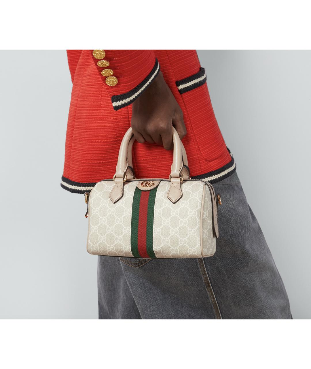 GUCCI Бежевая кожаная сумка с короткими ручками, фото 2
