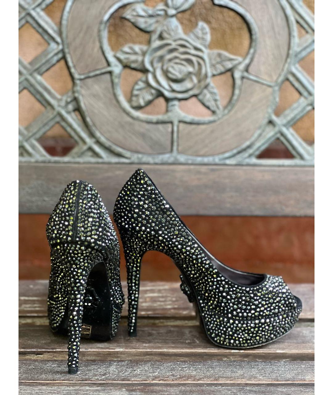 PHILIPP PLEIN Черные кожаные босоножки, фото 5