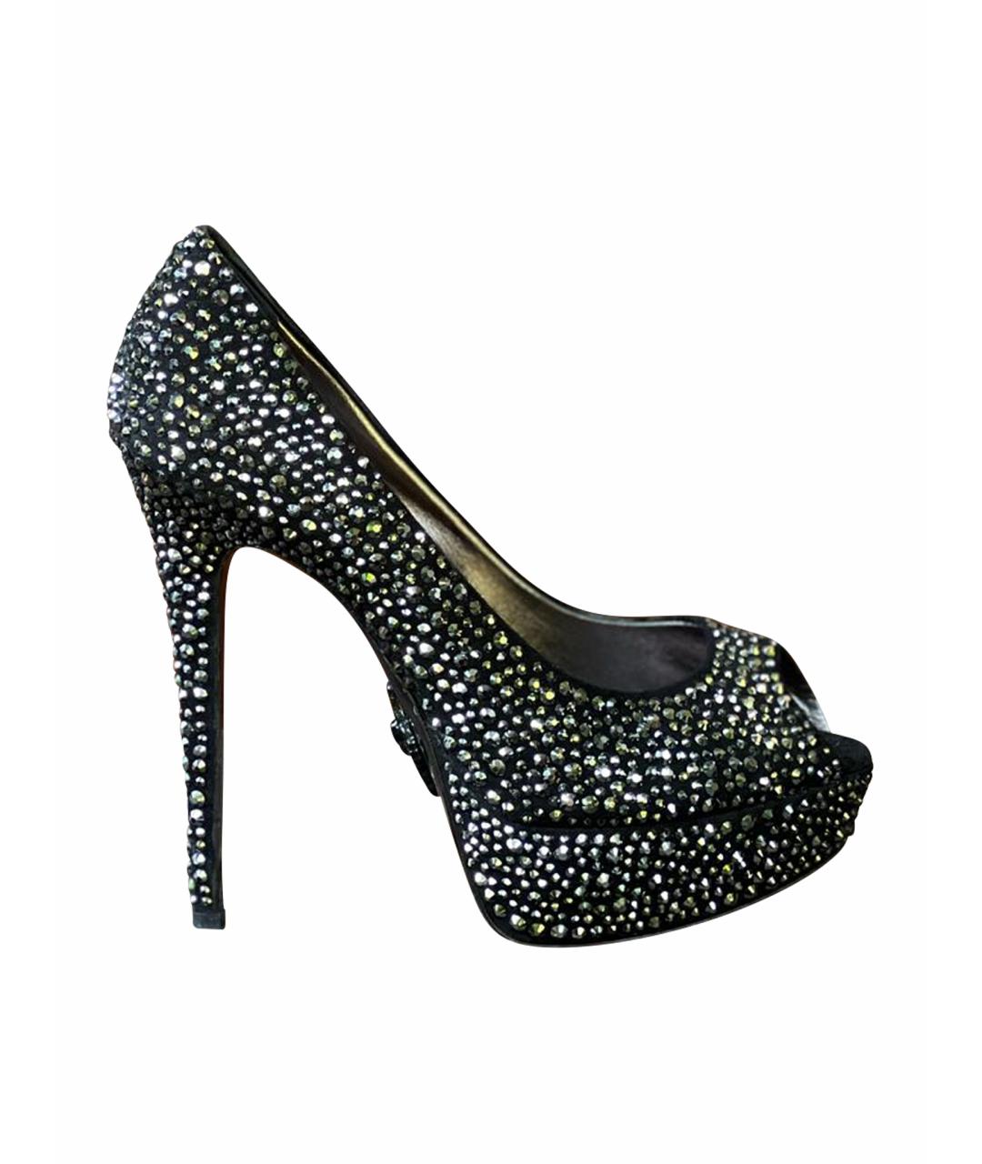 PHILIPP PLEIN Черные кожаные босоножки, фото 1