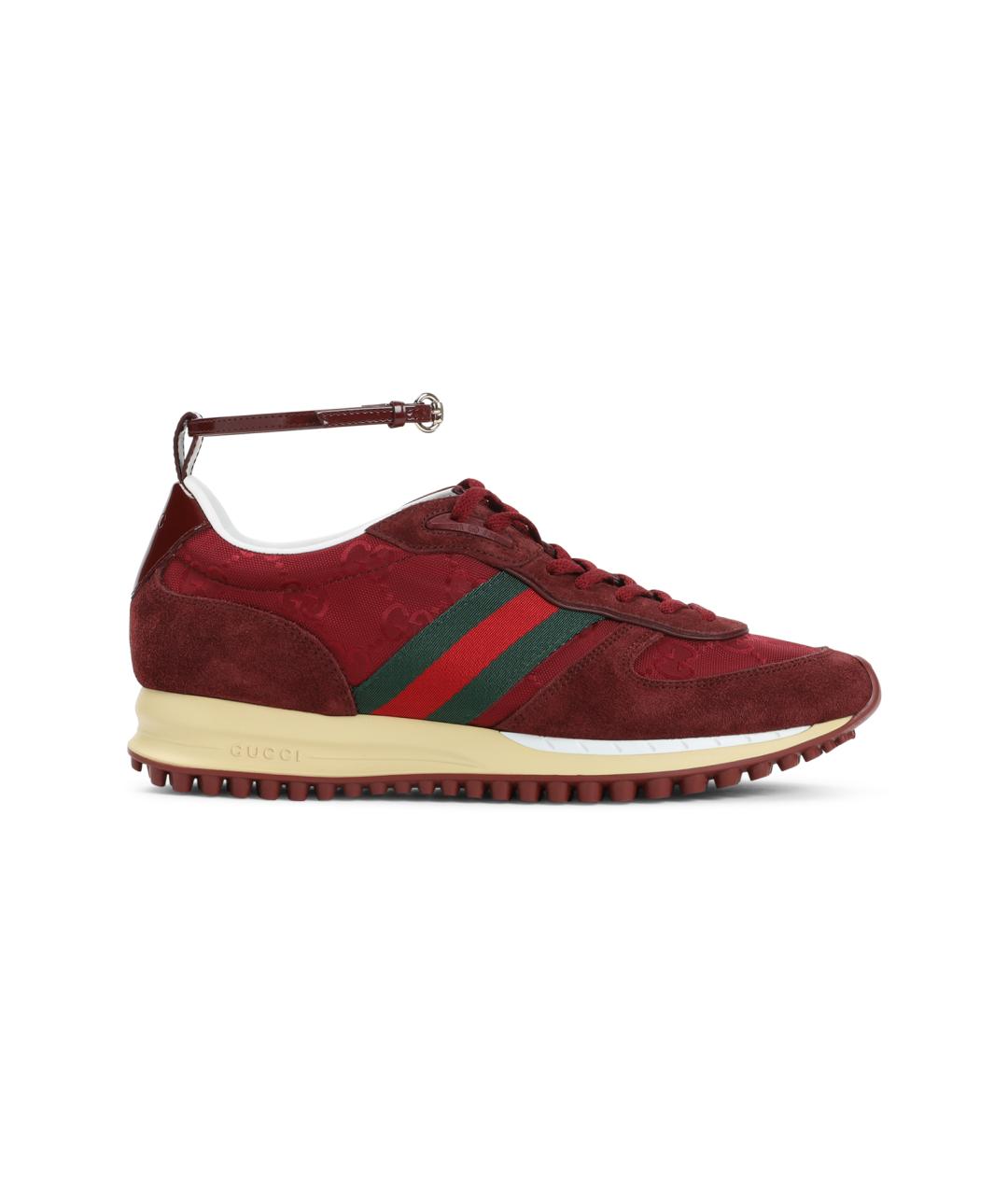 GUCCI Бордовые кожаные кроссовки, фото 1