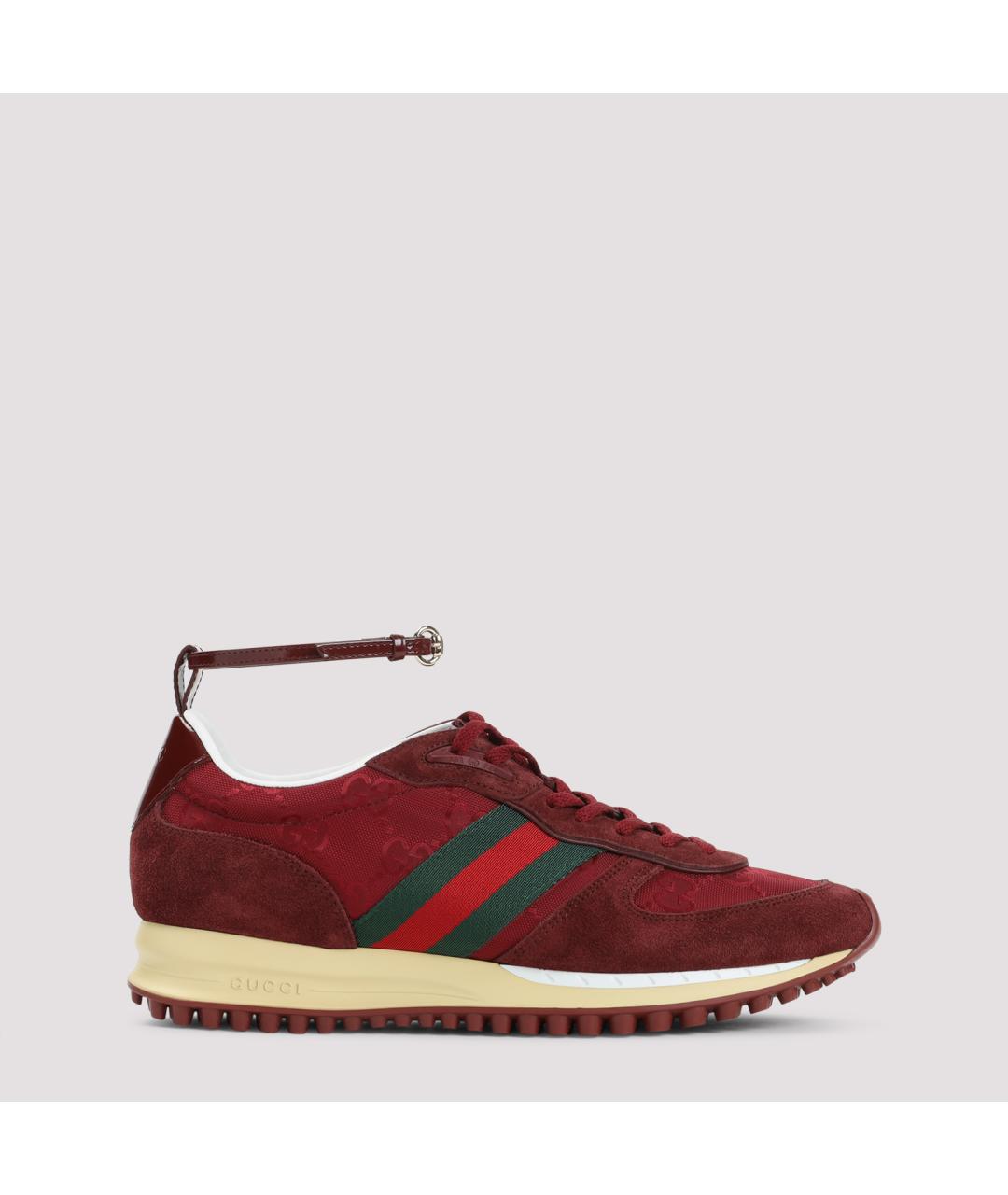 GUCCI Бордовые кожаные кроссовки, фото 2