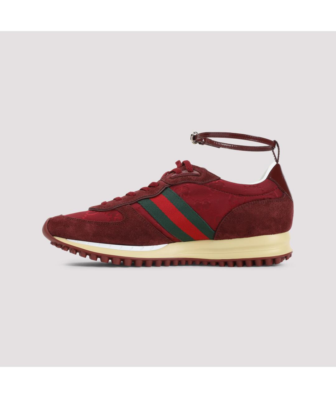 GUCCI Бордовые кожаные кроссовки, фото 4