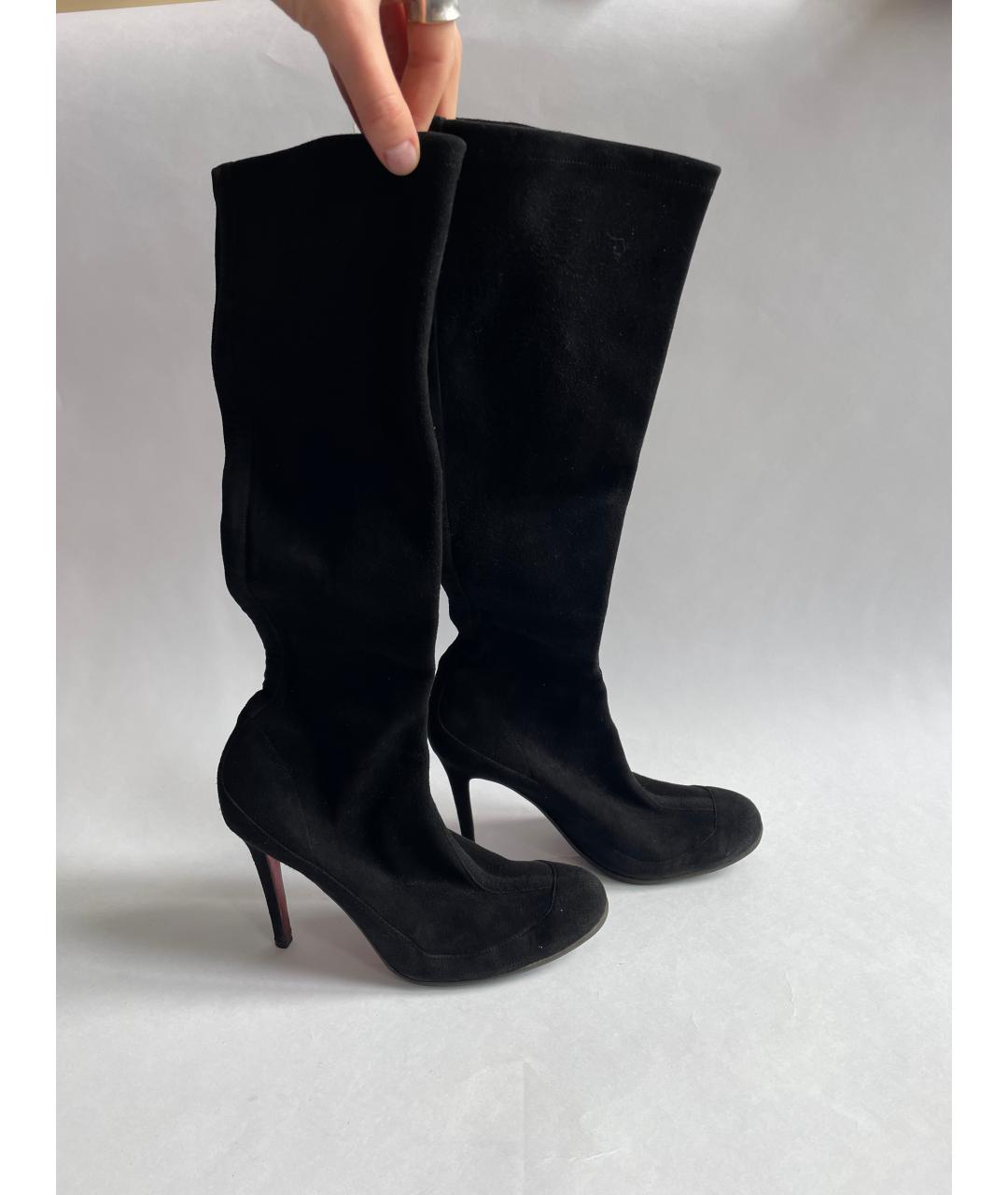 CHRISTIAN LOUBOUTIN Черные замшевые сапоги, фото 2