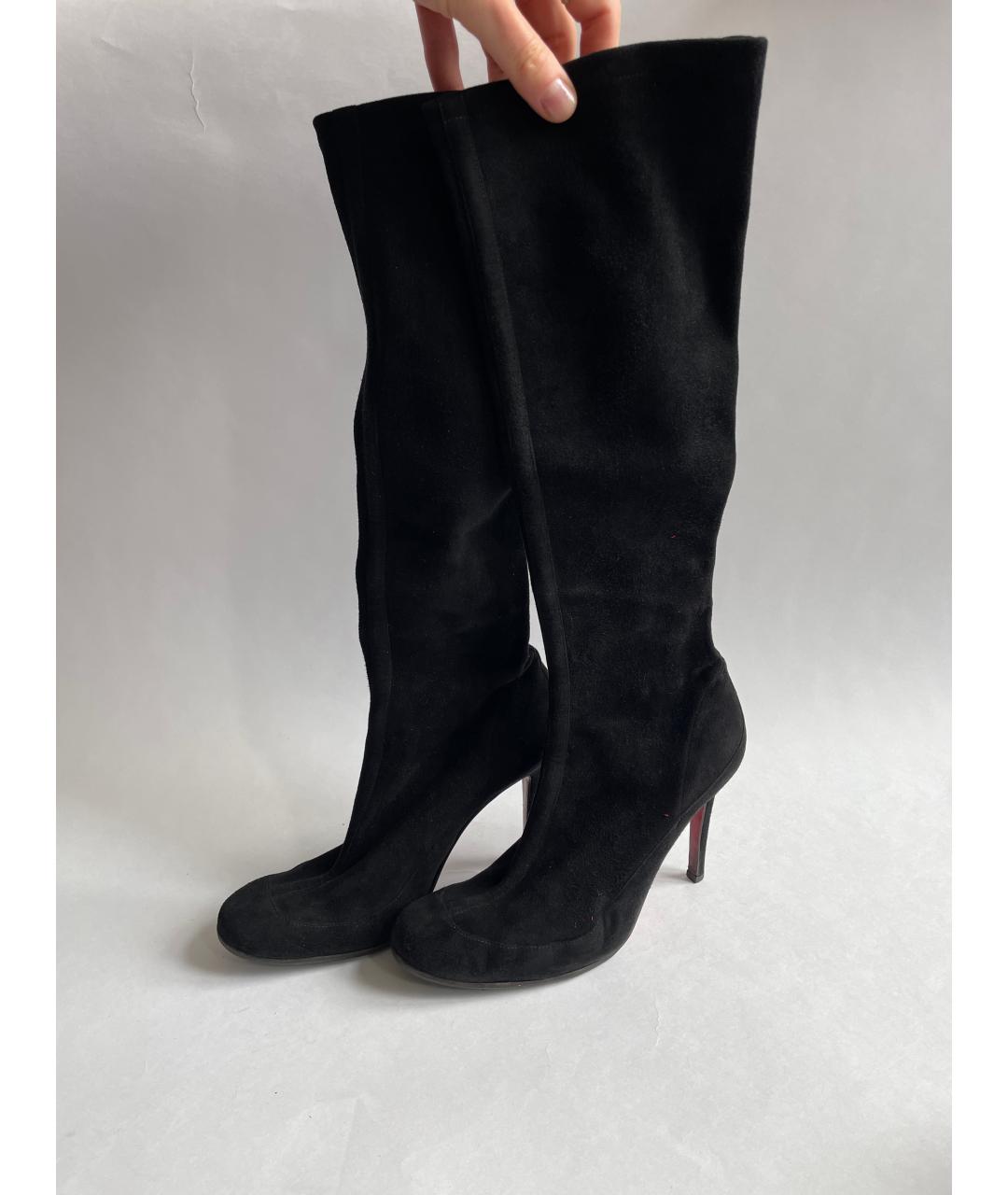 CHRISTIAN LOUBOUTIN Черные замшевые сапоги, фото 6