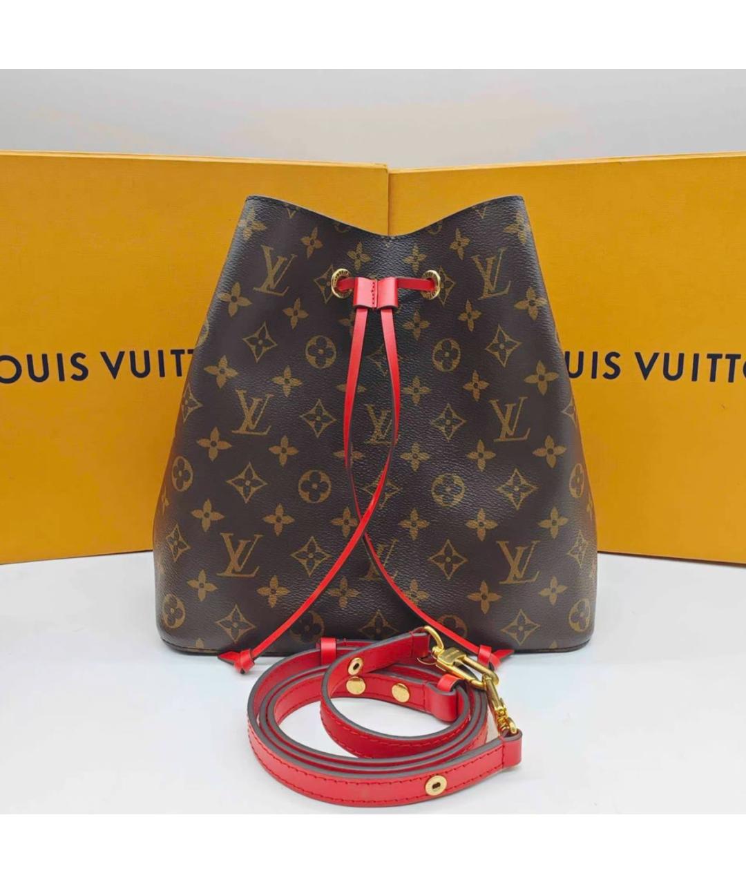 LOUIS VUITTON Красная кожаная сумка тоут, фото 7