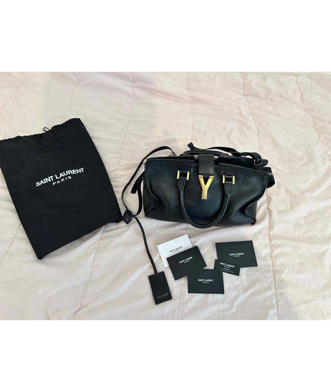 SAINT LAURENT Черная кожаная сумка с короткими ручками, фото 5