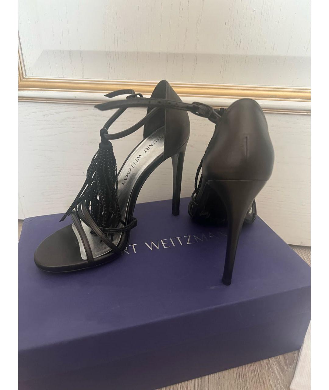STUART WEITZMAN Черные кожаные босоножки, фото 5