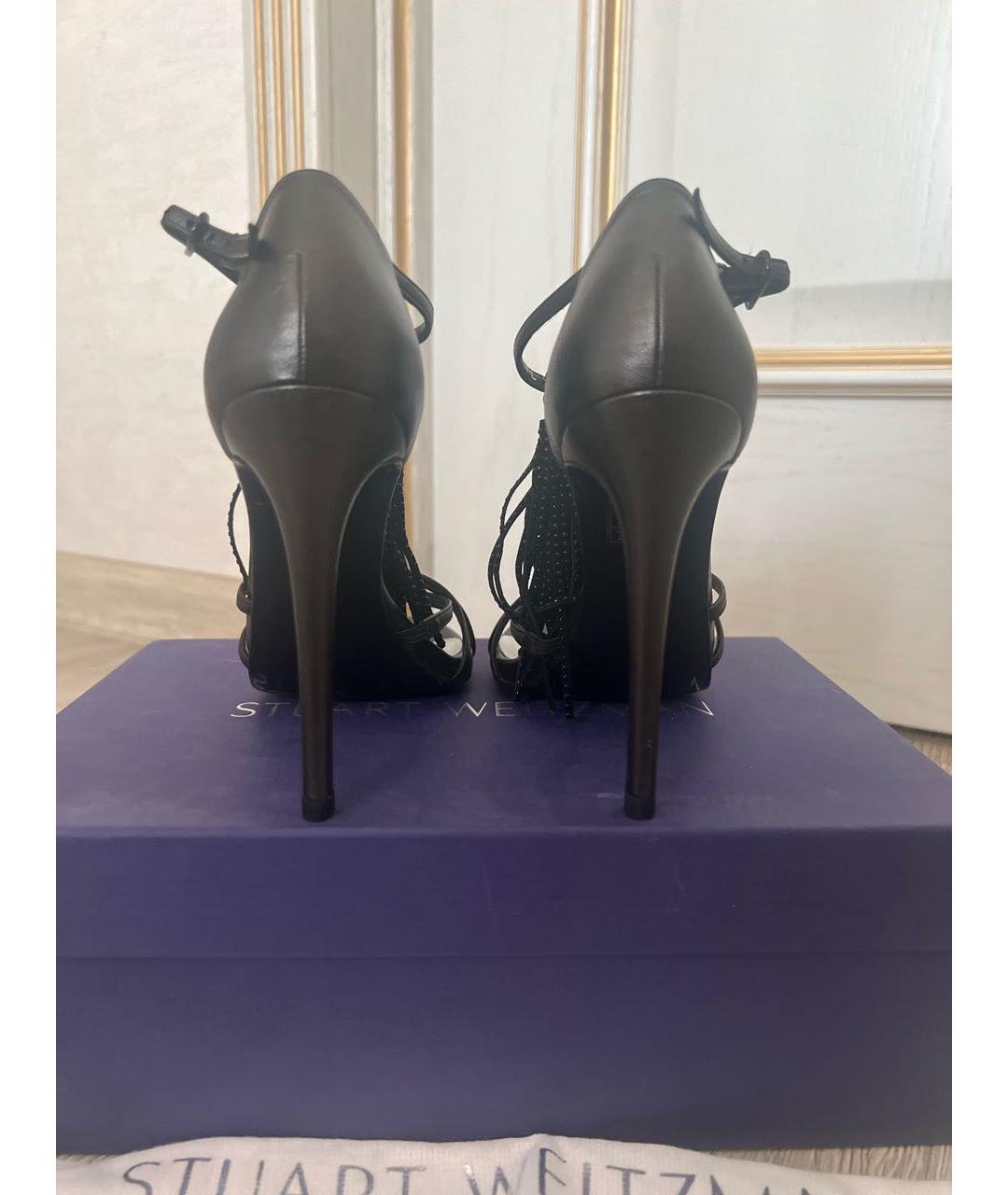 STUART WEITZMAN Черные кожаные босоножки, фото 4