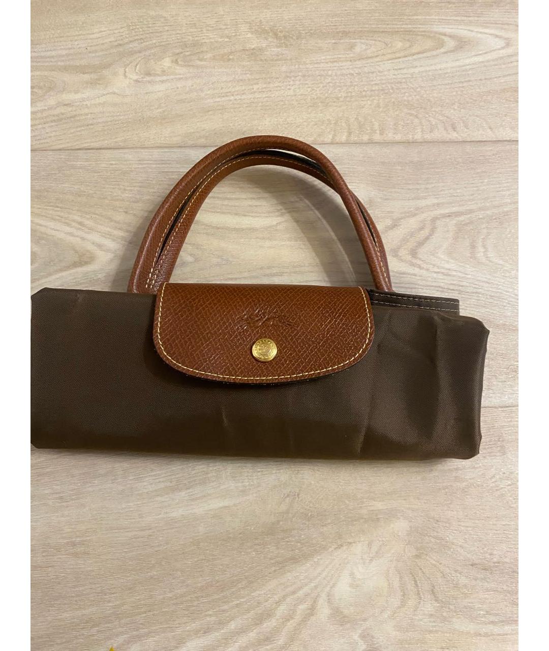 LONGCHAMP Коричневая тканевая сумка с короткими ручками, фото 6