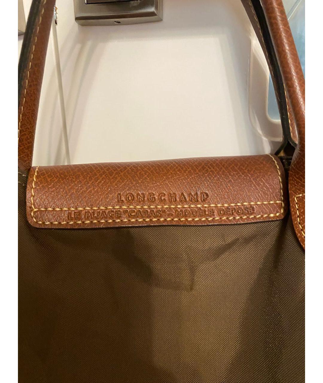 LONGCHAMP Коричневая тканевая сумка с короткими ручками, фото 5