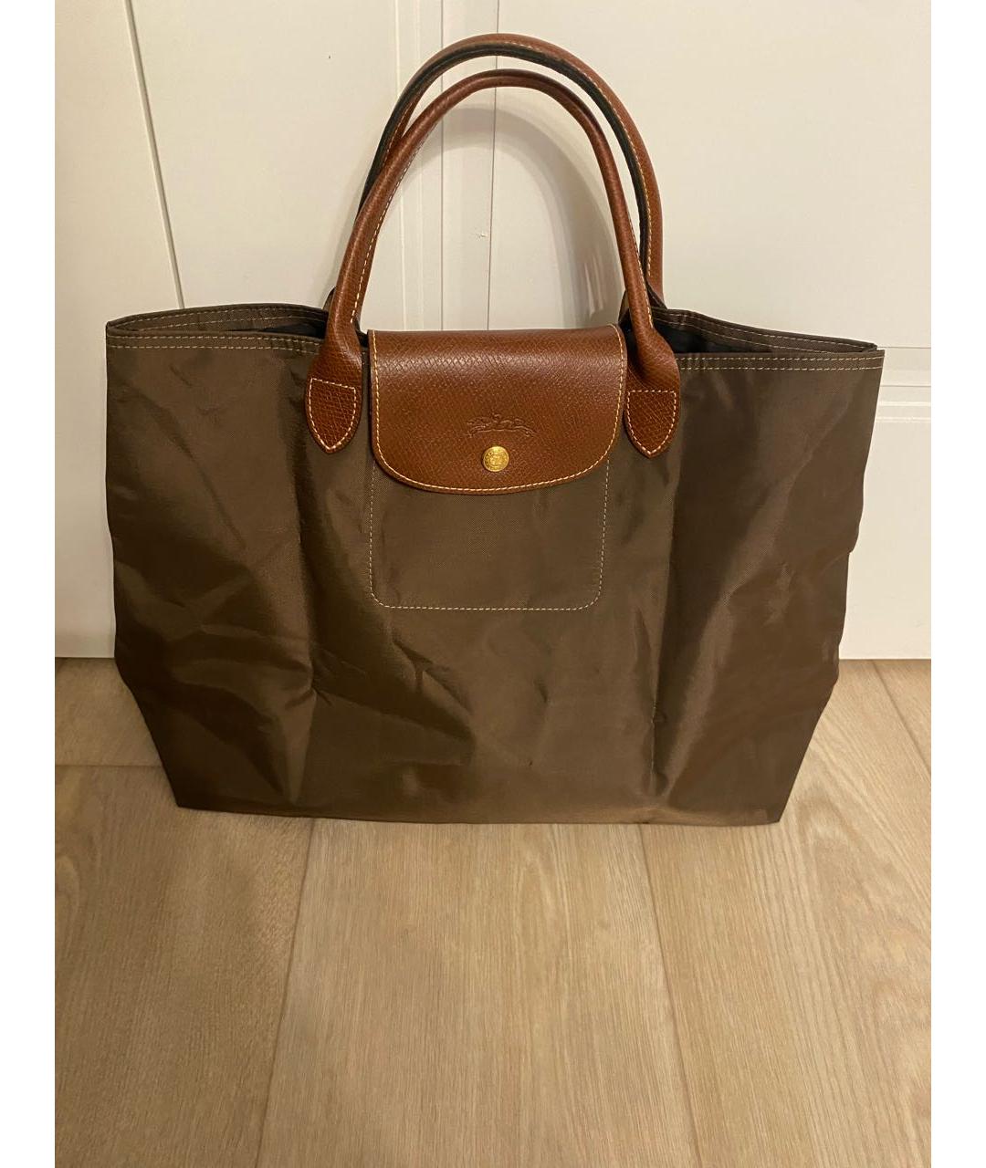 LONGCHAMP Коричневая тканевая сумка с короткими ручками, фото 9