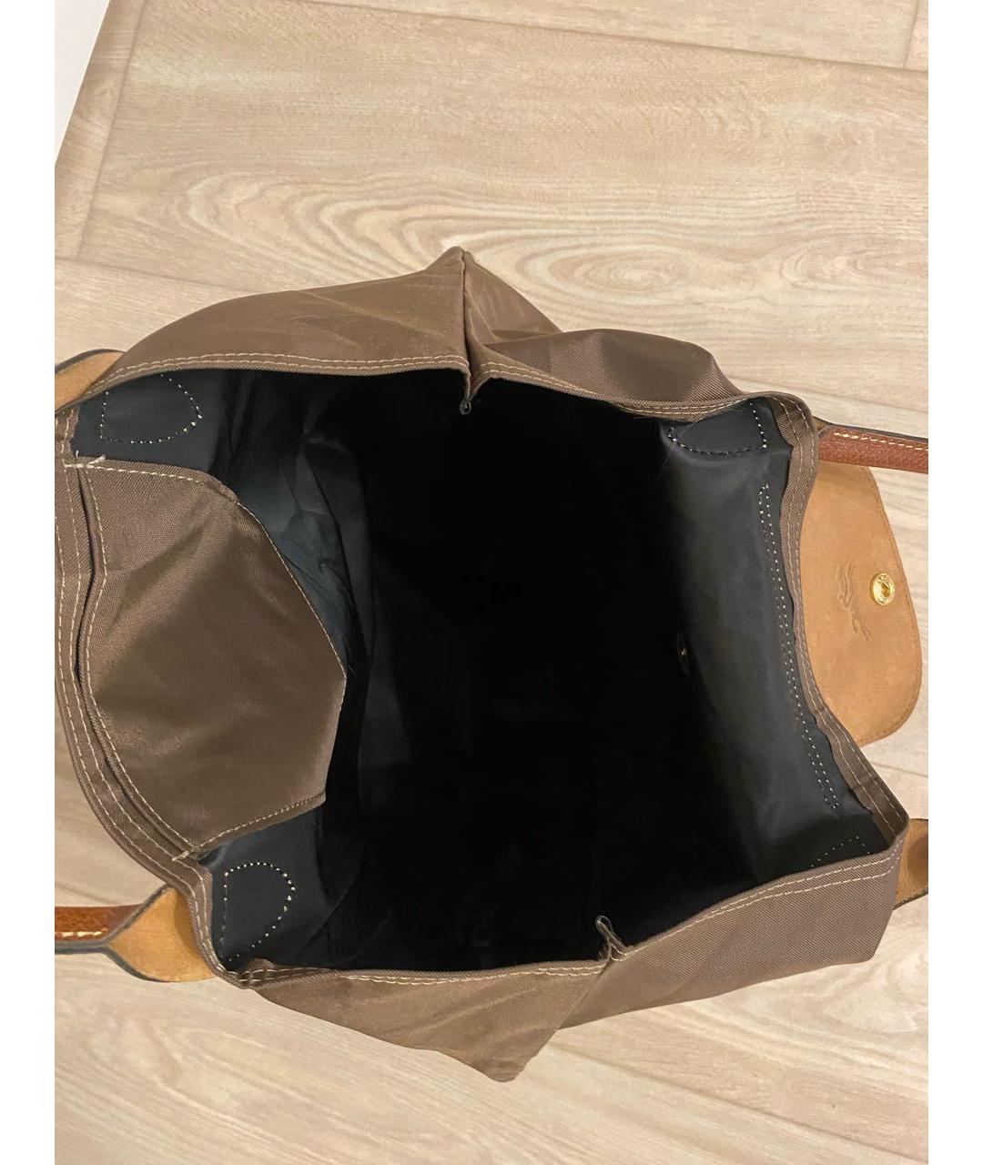 LONGCHAMP Коричневая тканевая сумка с короткими ручками, фото 4