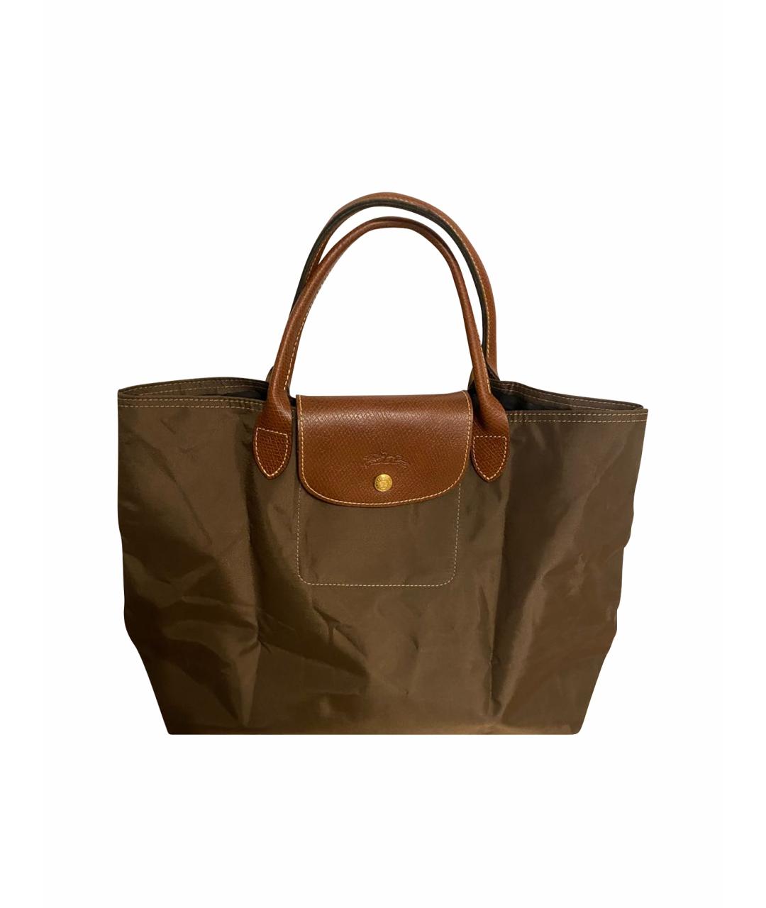 LONGCHAMP Коричневая тканевая сумка с короткими ручками, фото 1