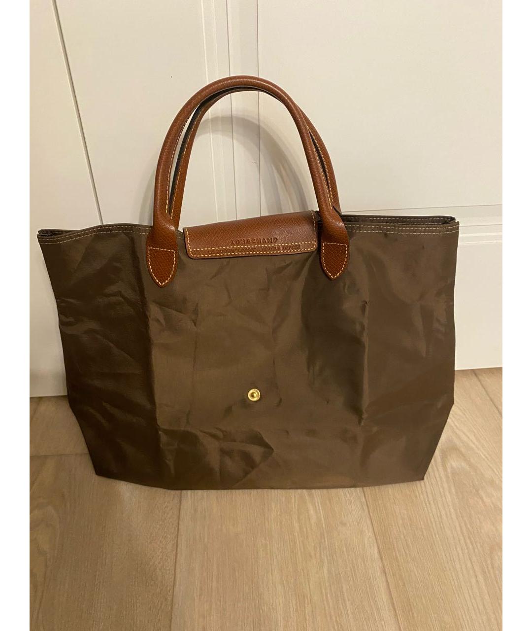 LONGCHAMP Коричневая тканевая сумка с короткими ручками, фото 2