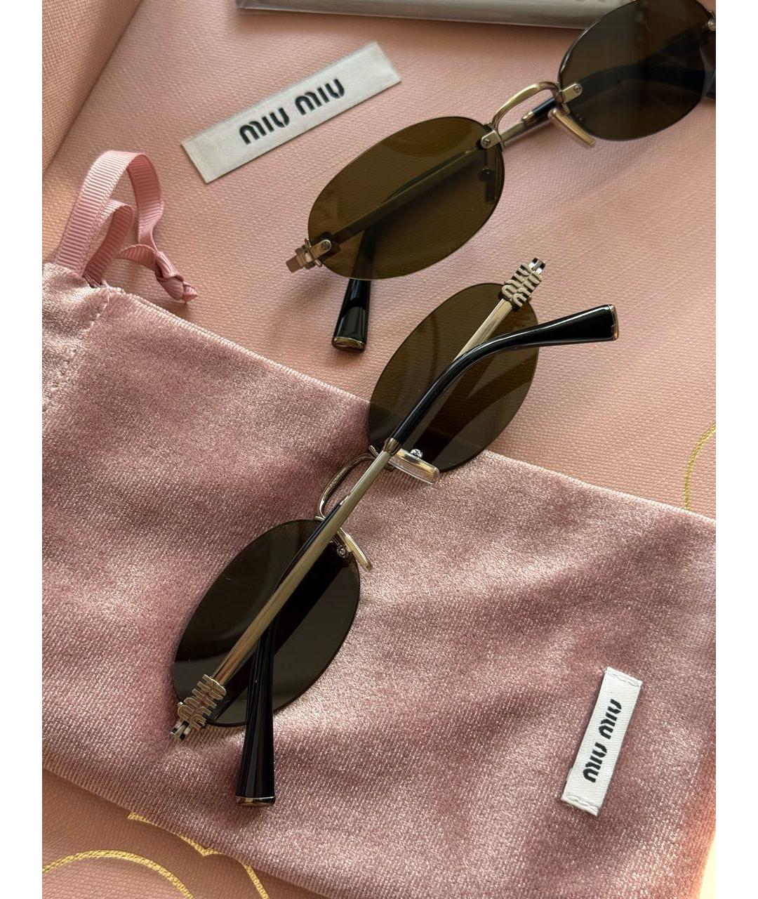MIU MIU Золотые металлические солнцезащитные очки, фото 3