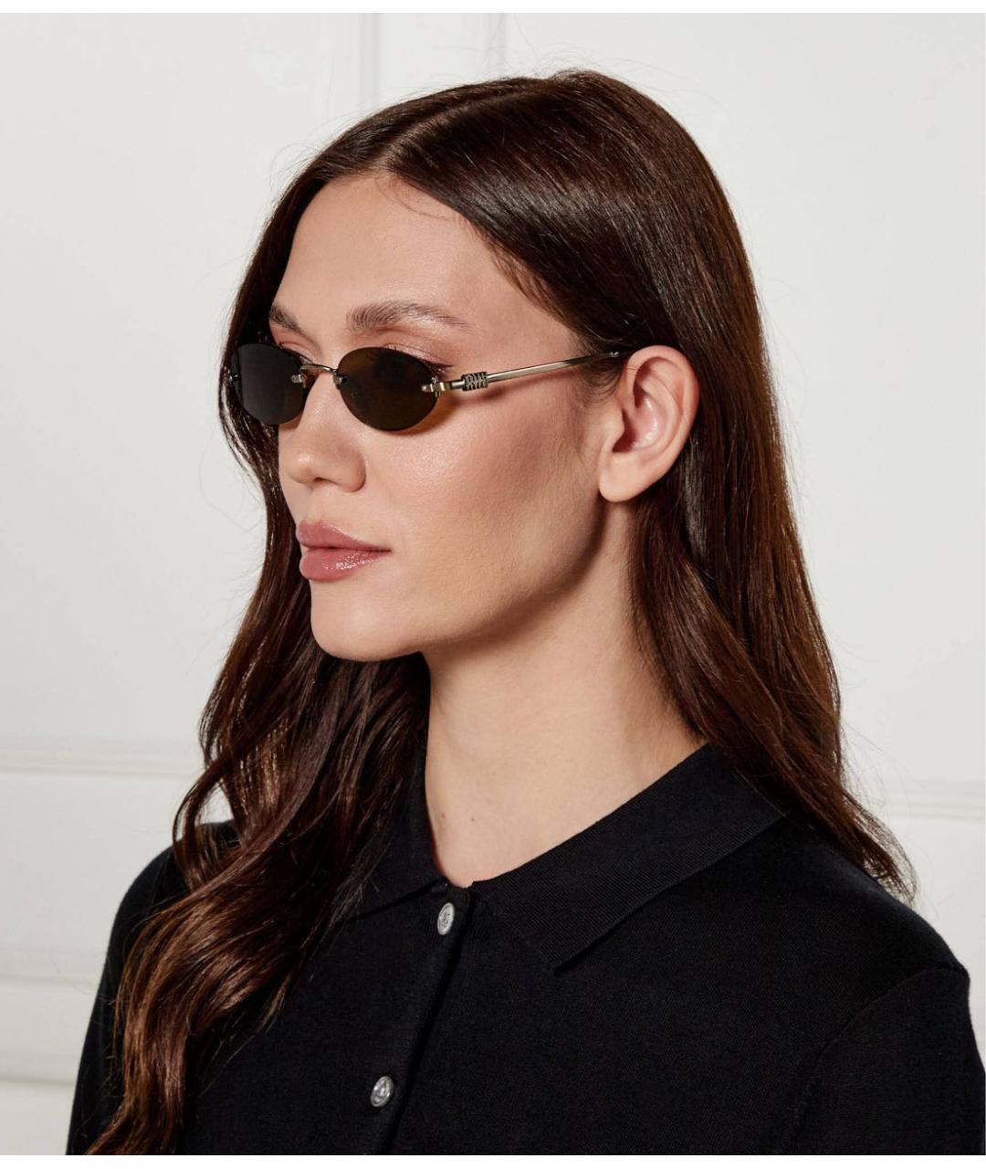 MIU MIU Золотые металлические солнцезащитные очки, фото 6