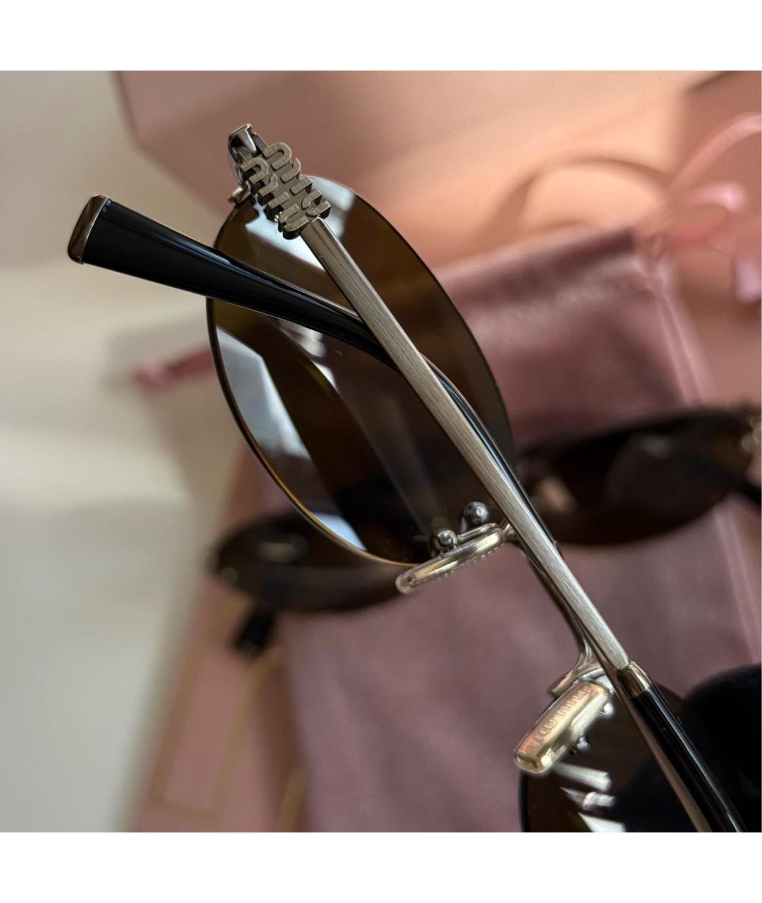 MIU MIU Золотые металлические солнцезащитные очки, фото 4