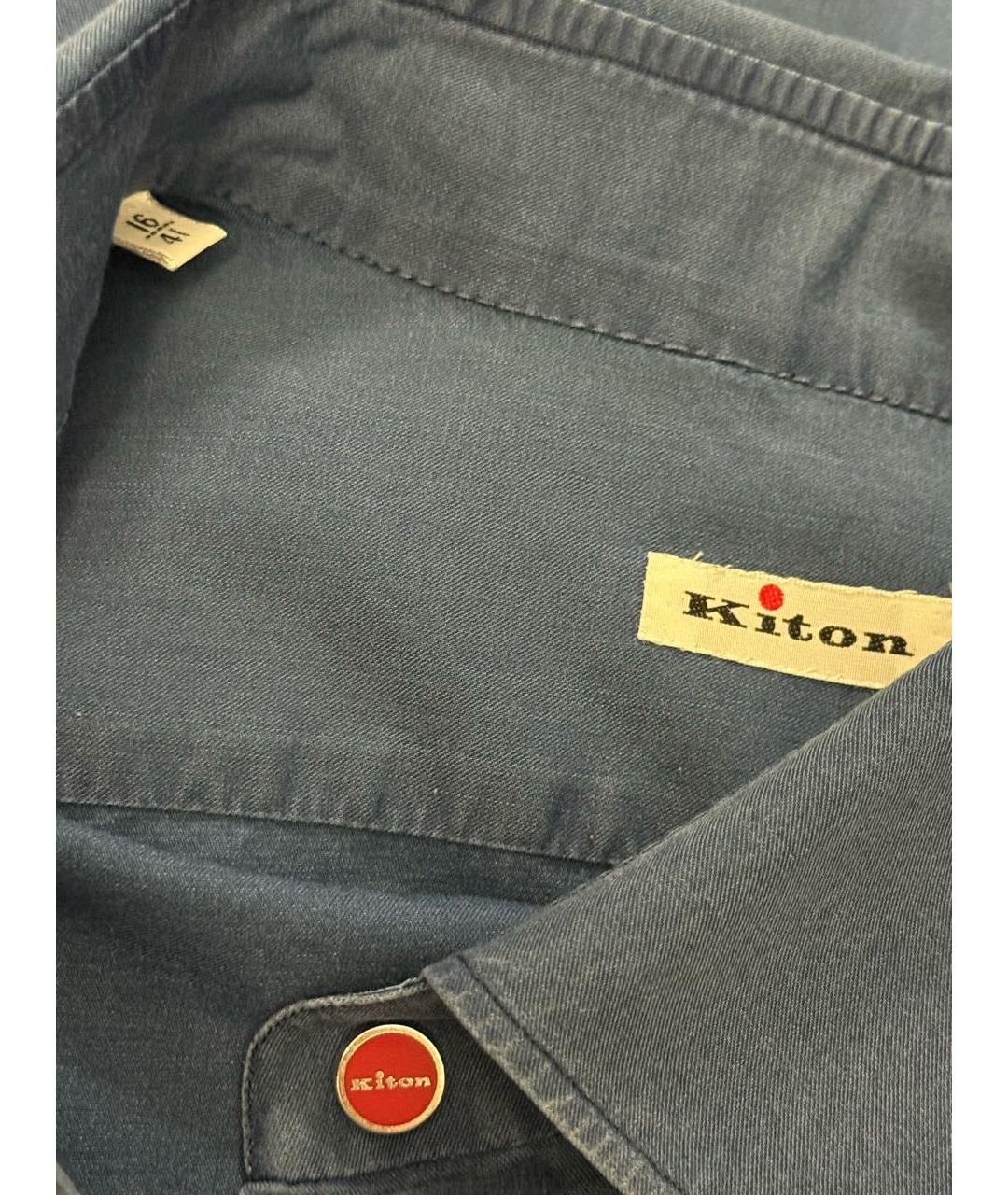 KITON Синяя хлопковая кэжуал рубашка, фото 5