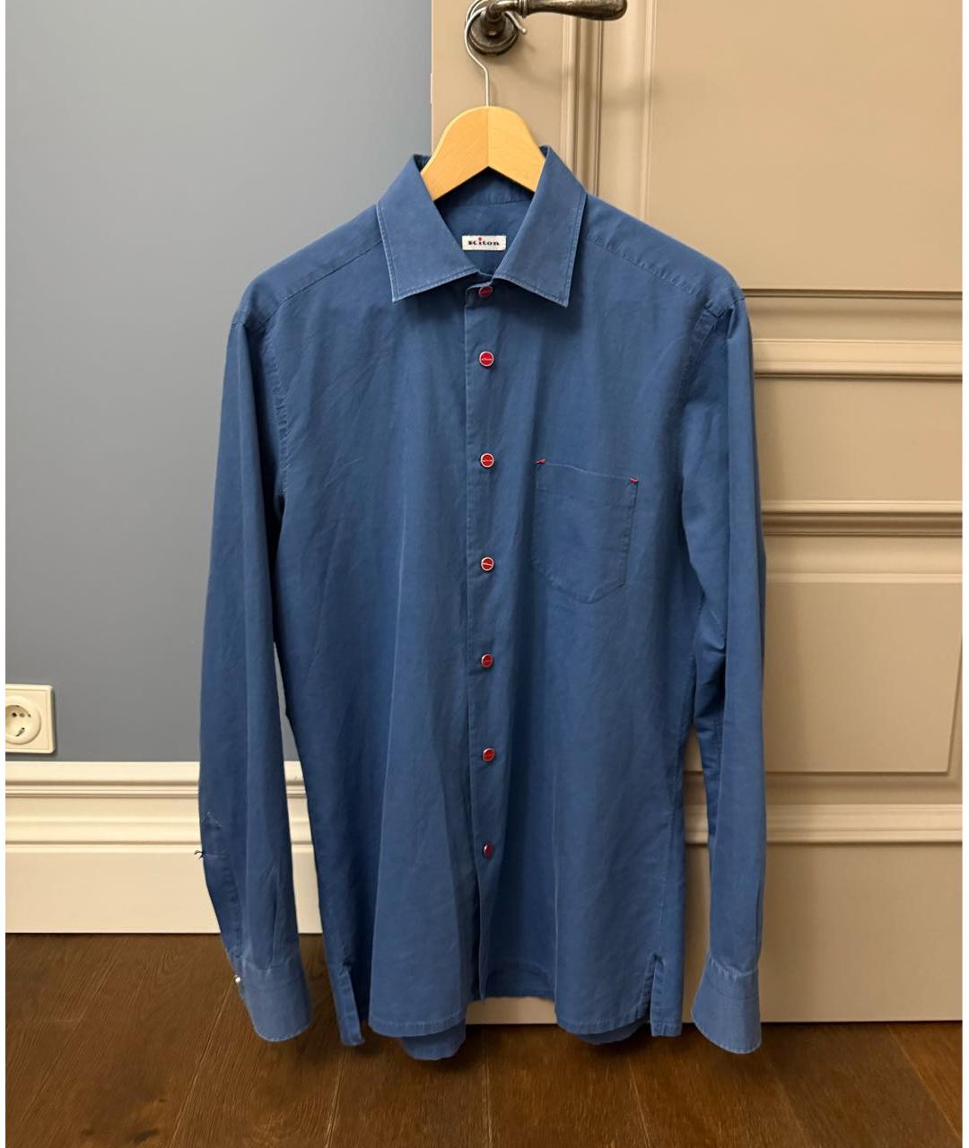 KITON Синяя хлопковая кэжуал рубашка, фото 2