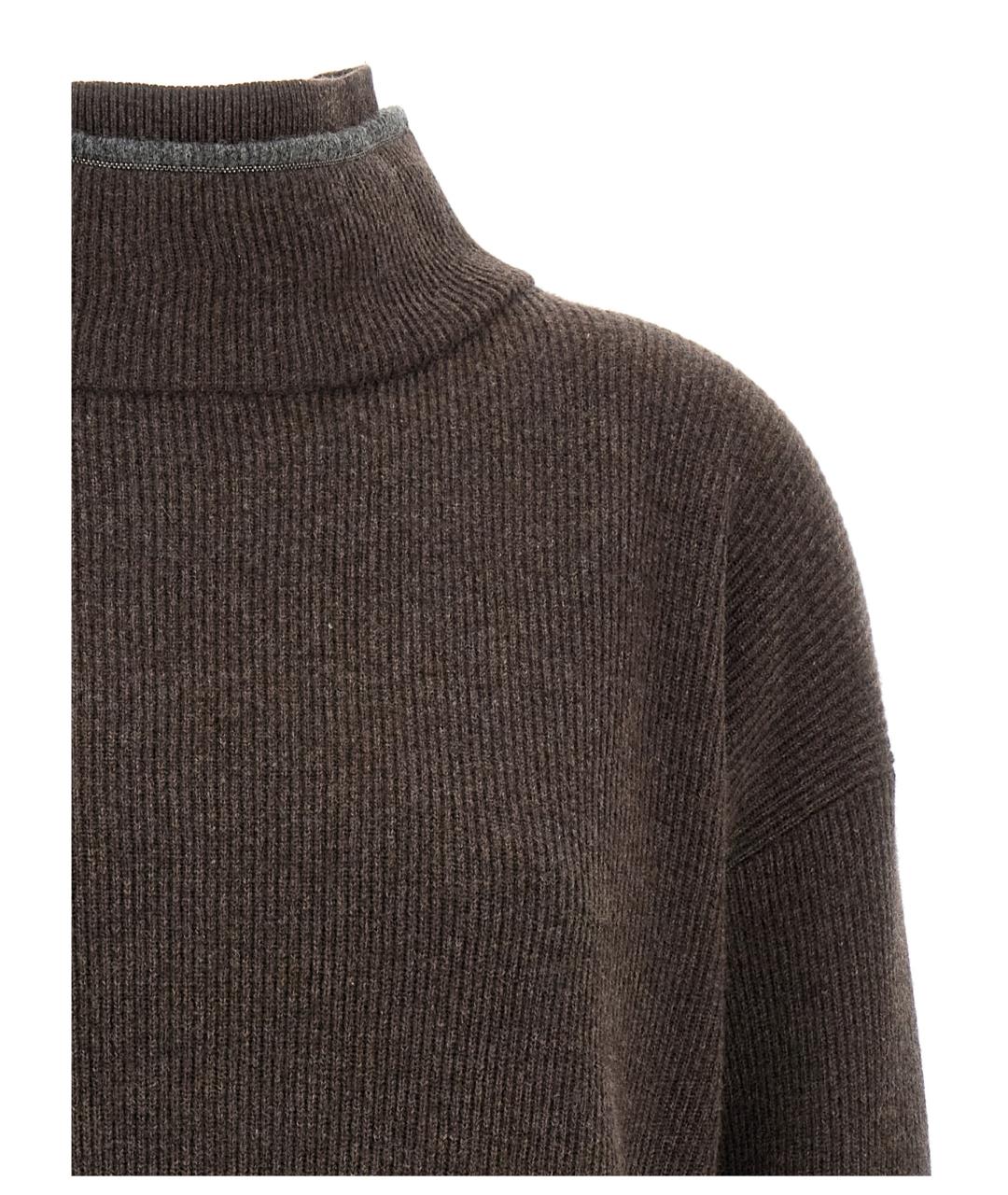 BRUNELLO CUCINELLI Коричневое шерстяное повседневное платье, фото 3
