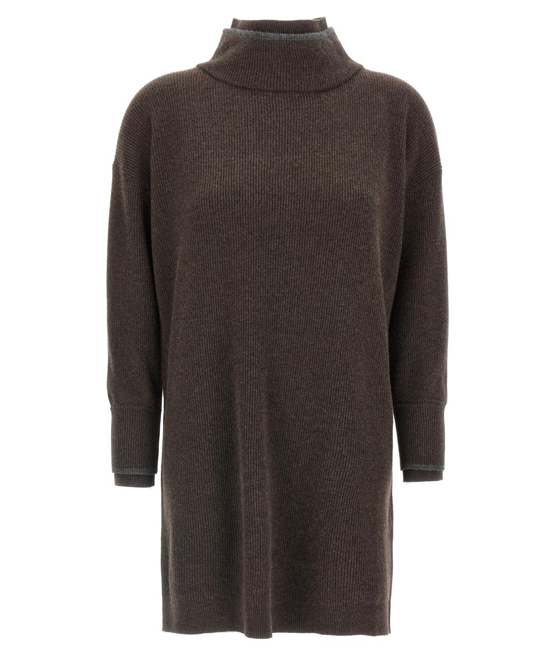 BRUNELLO CUCINELLI Коричневое шерстяное повседневное платье, фото 1