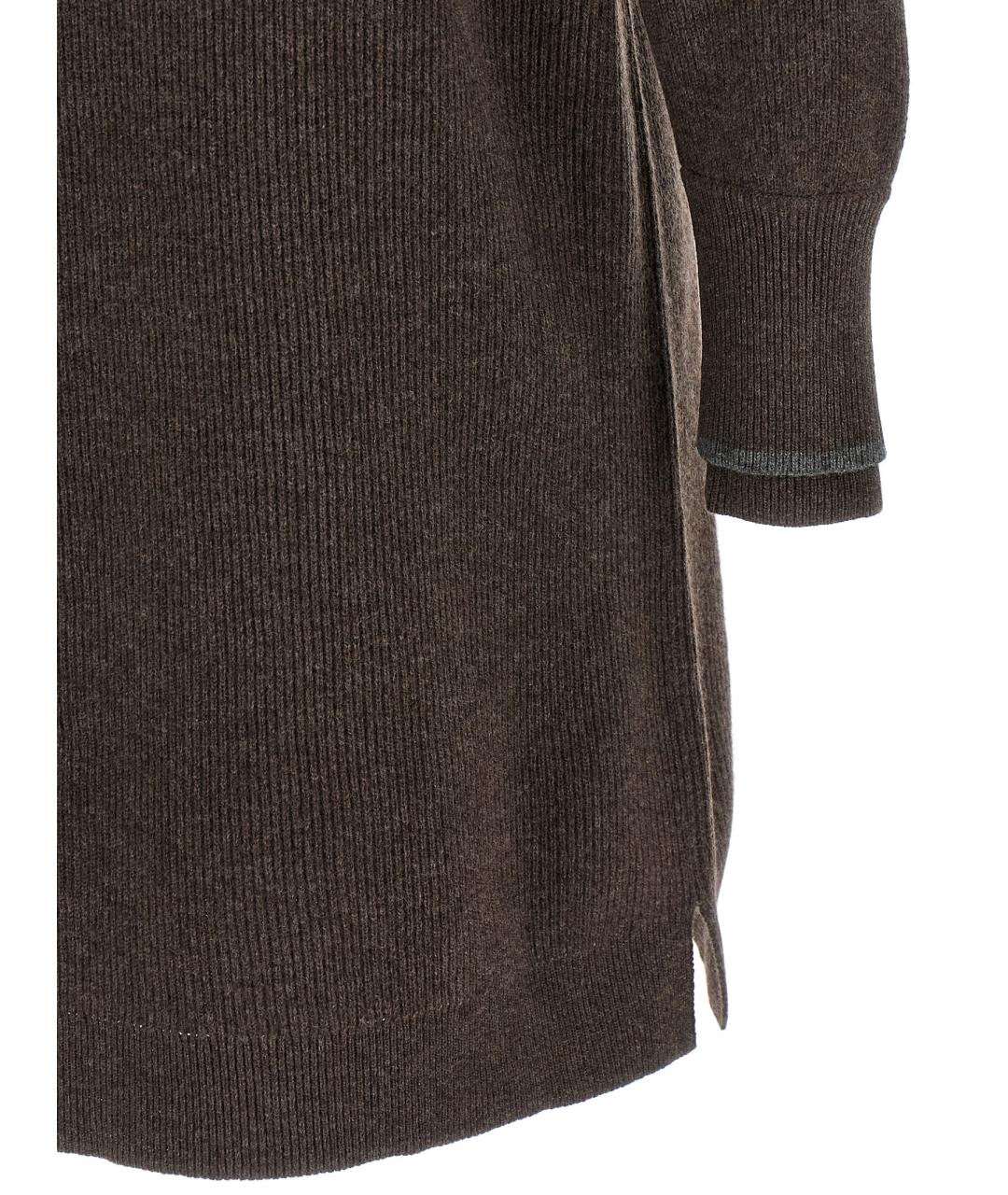 BRUNELLO CUCINELLI Коричневое шерстяное повседневное платье, фото 4