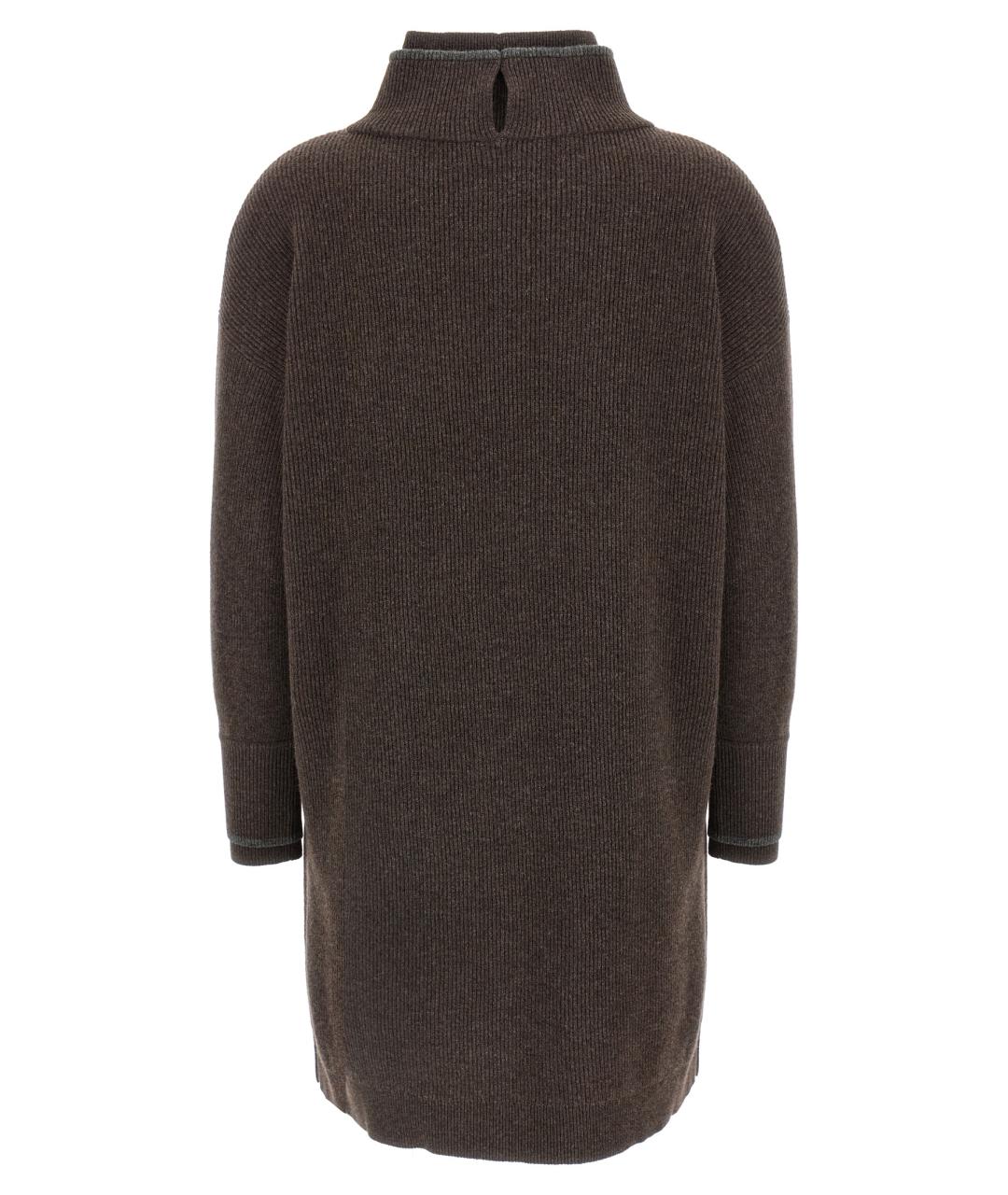 BRUNELLO CUCINELLI Коричневое шерстяное повседневное платье, фото 2