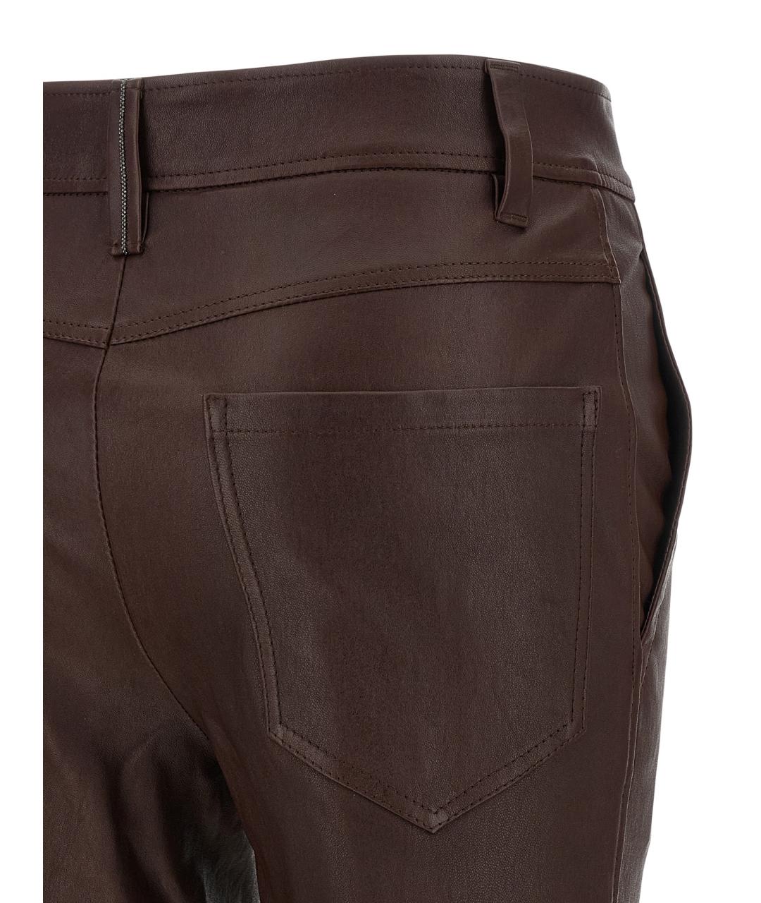 BRUNELLO CUCINELLI Коричневые кожаные прямые брюки, фото 4