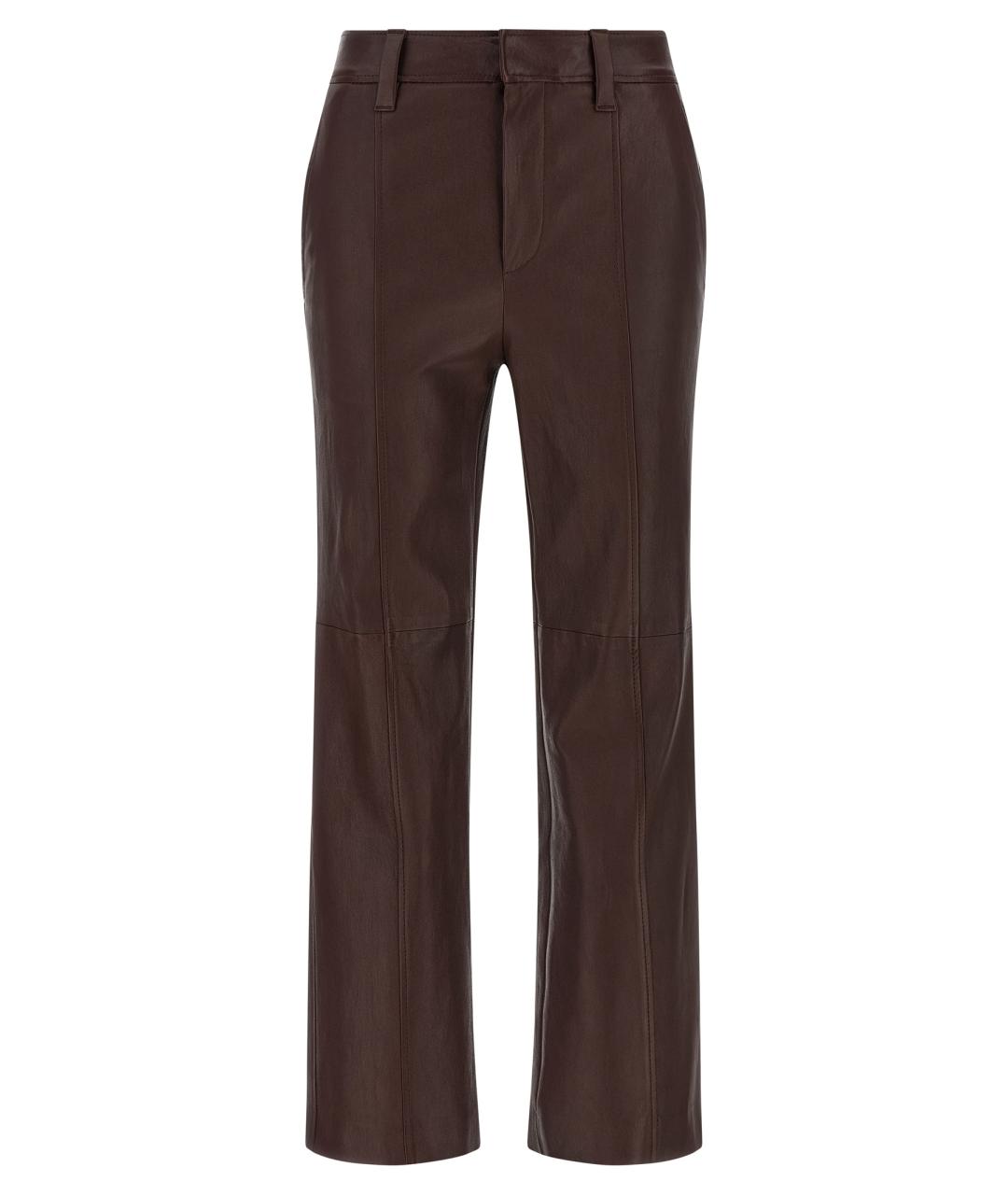 BRUNELLO CUCINELLI Коричневые кожаные прямые брюки, фото 1
