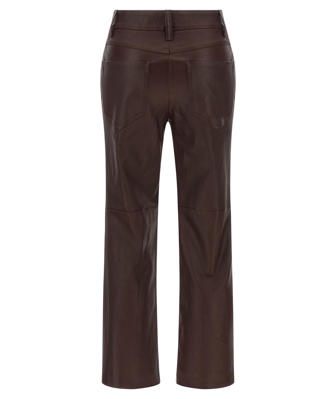 BRUNELLO CUCINELLI Коричневые кожаные прямые брюки, фото 2