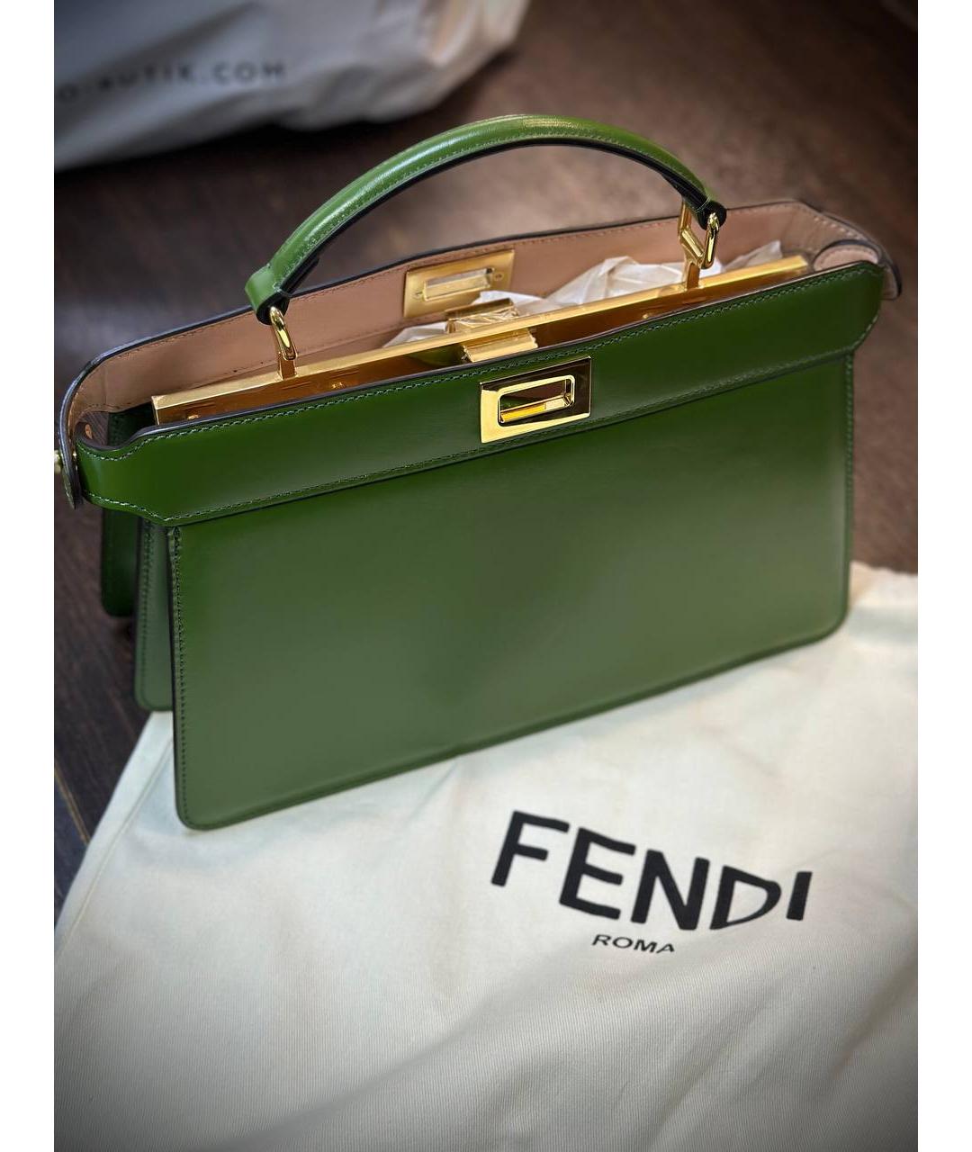 FENDI Зеленая кожаная сумка с короткими ручками, фото 6