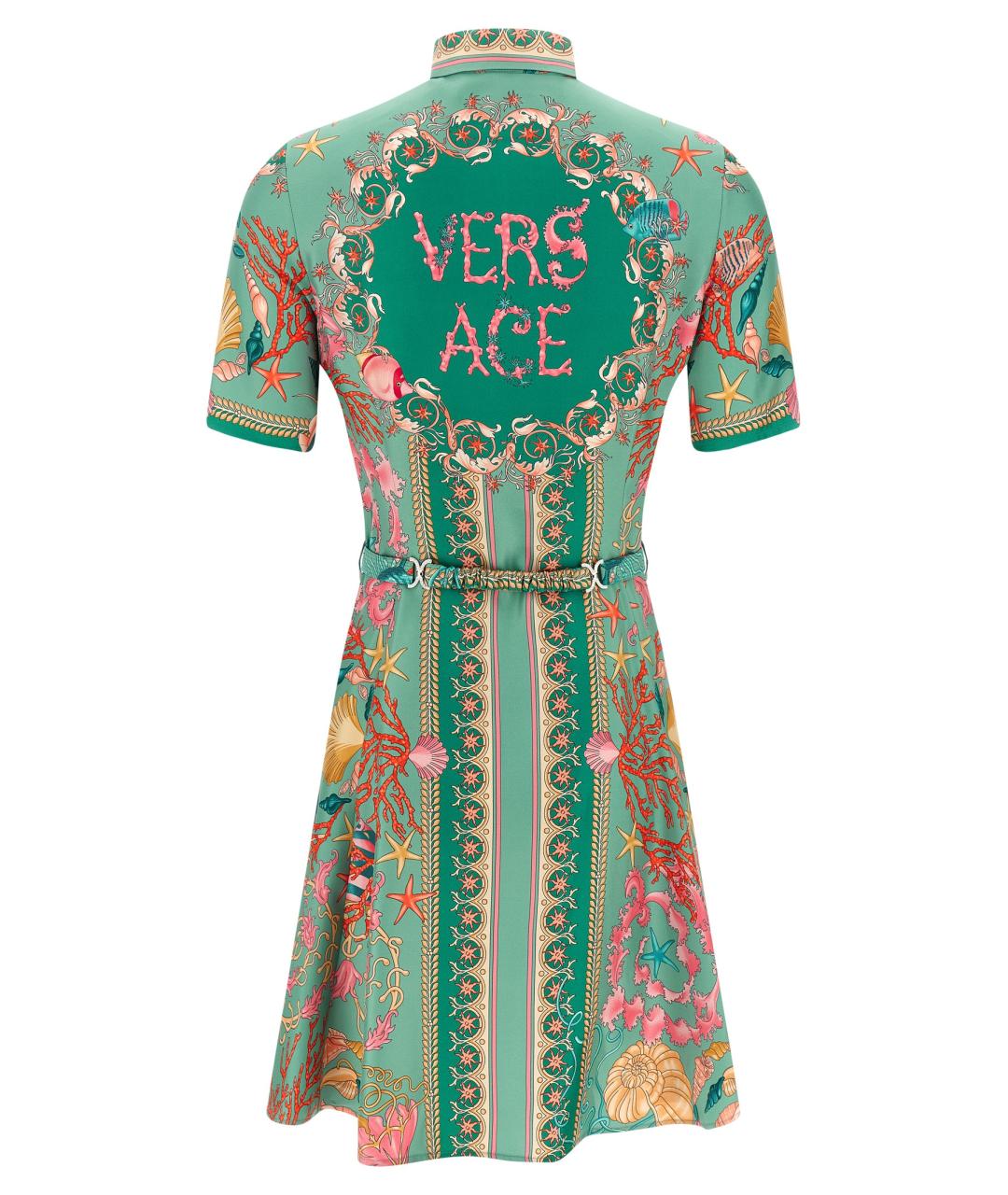 VERSACE Зеленые шелковое повседневное платье, фото 2