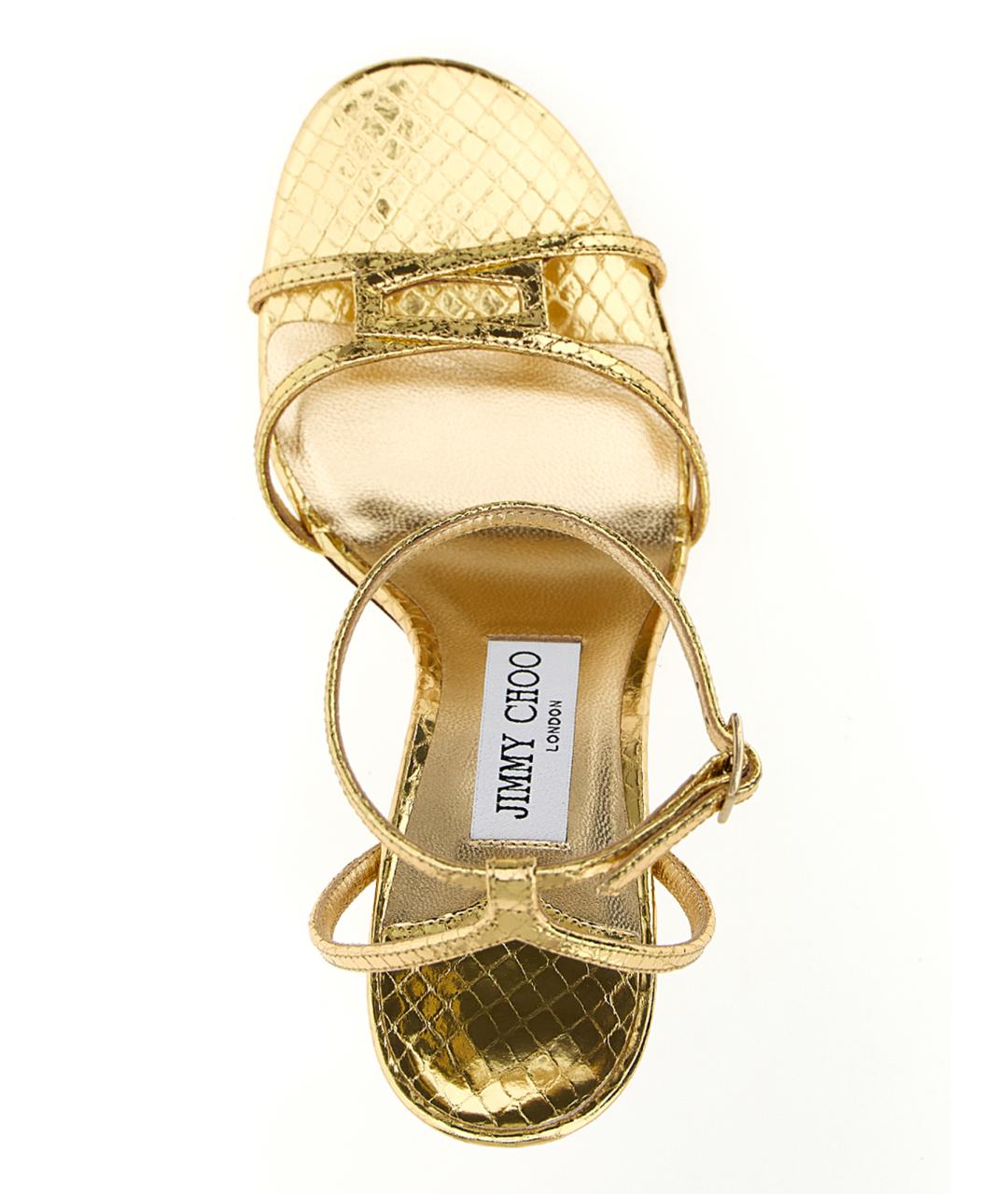 JIMMY CHOO Золотые кожаные босоножки, фото 4