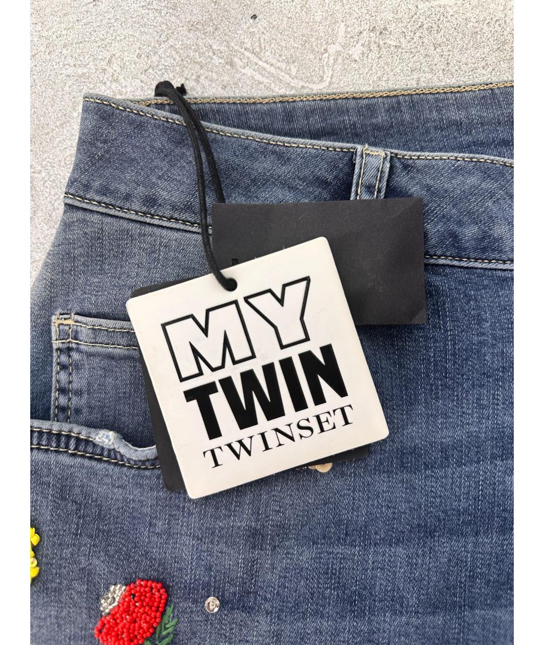 TWIN-SET Синие хлопко-эластановые джинсы слим, фото 8
