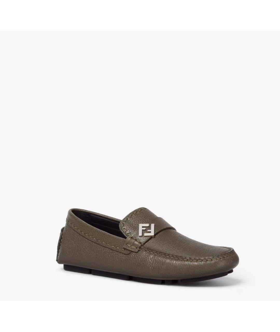 FENDI Хаки кожаные мокасины, фото 3