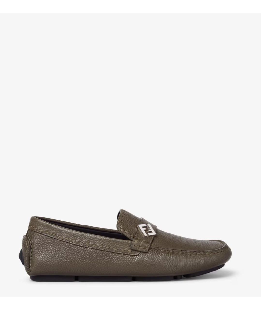 FENDI Хаки кожаные мокасины, фото 7