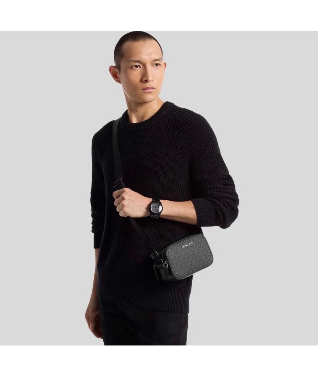 MICHAEL KORS Антрацитовая сумка через плечо из искусственной кожи, фото 3