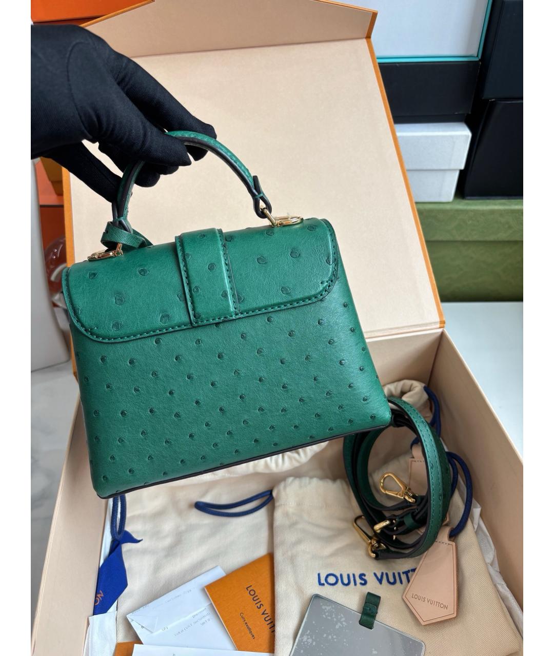 LOUIS VUITTON Зеленая кожаная сумка тоут, фото 4