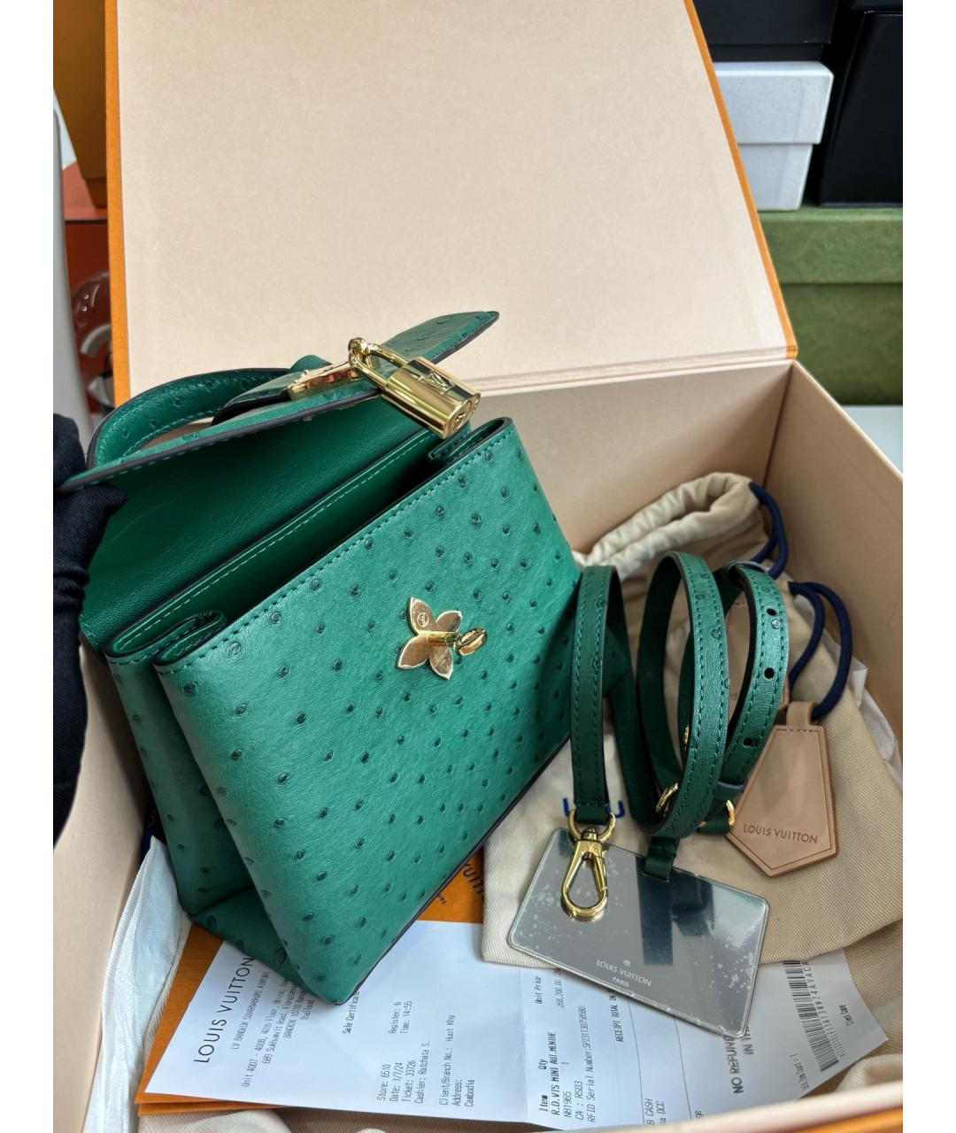 LOUIS VUITTON Зеленая кожаная сумка тоут, фото 8