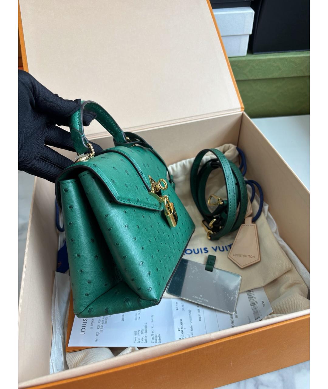 LOUIS VUITTON Зеленая кожаная сумка тоут, фото 3