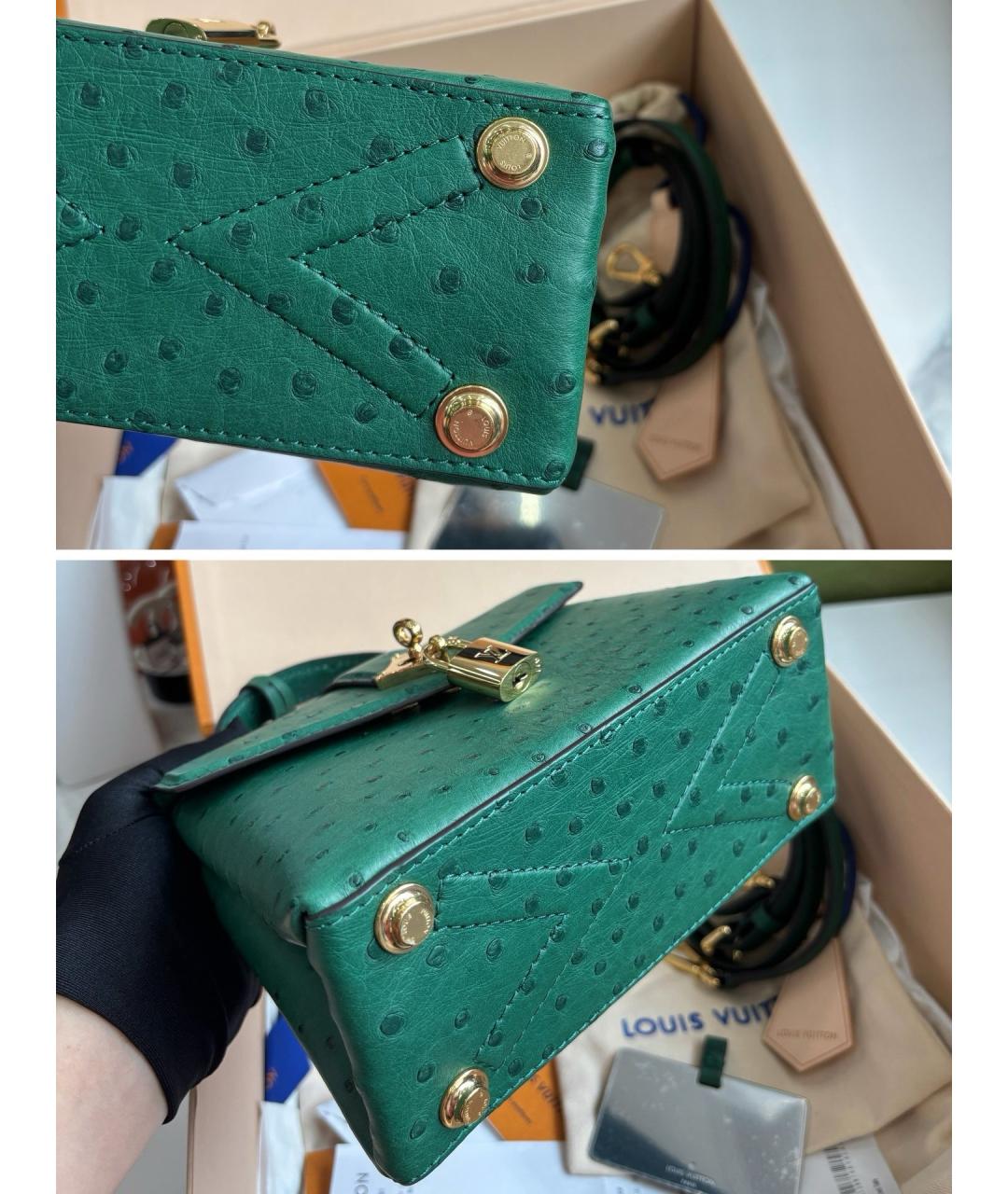 LOUIS VUITTON Зеленая кожаная сумка тоут, фото 7