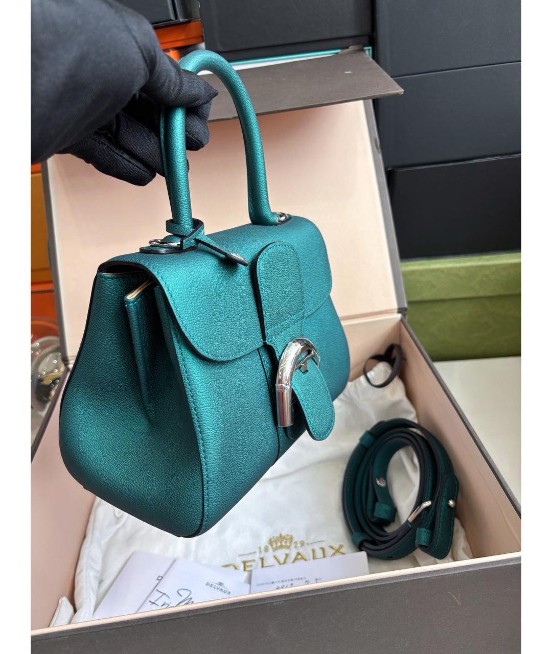 DELVAUX Зеленая кожаная сумка тоут, фото 2