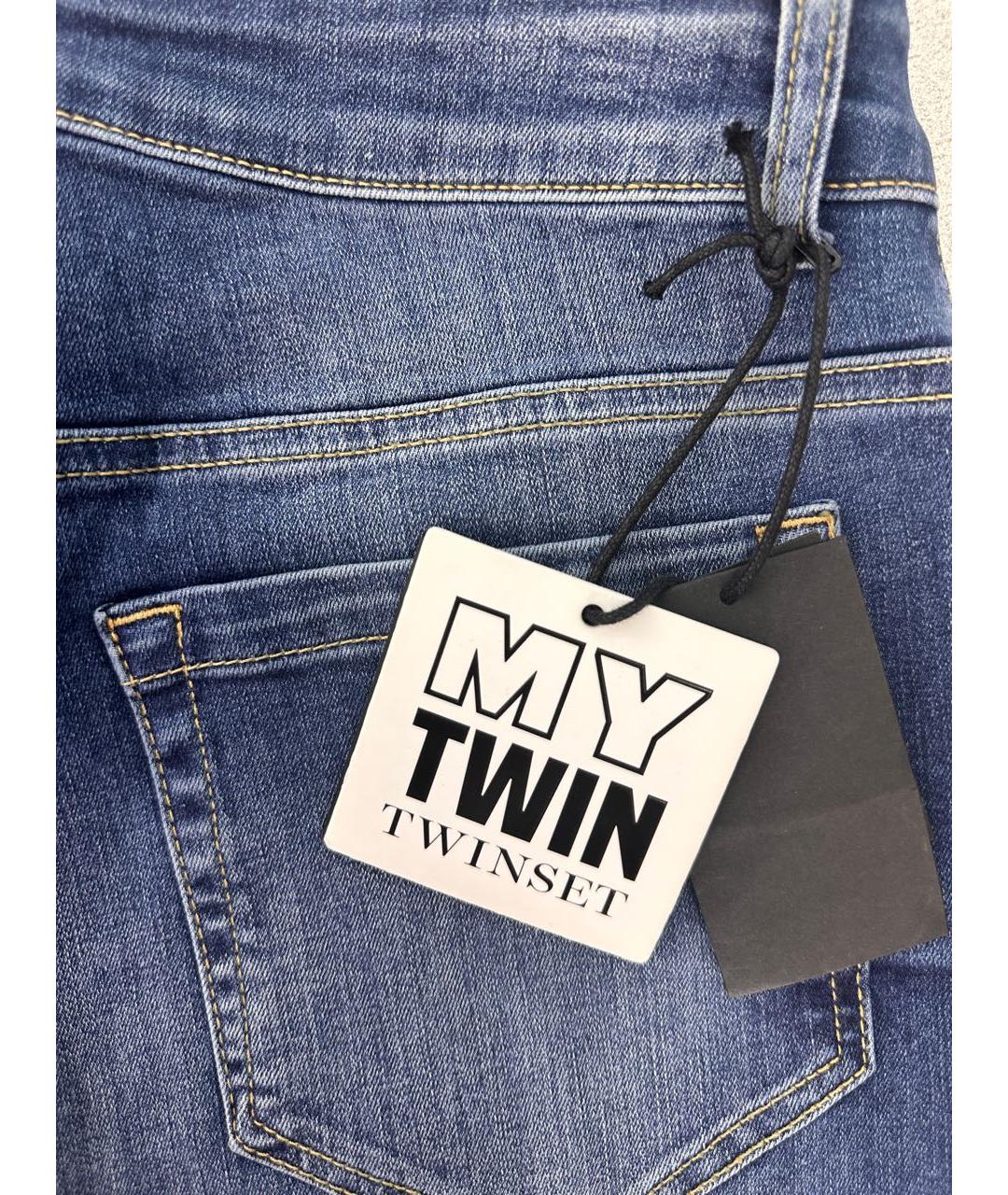 TWIN-SET Синие хлопко-полиэстеровые джинсы слим, фото 7
