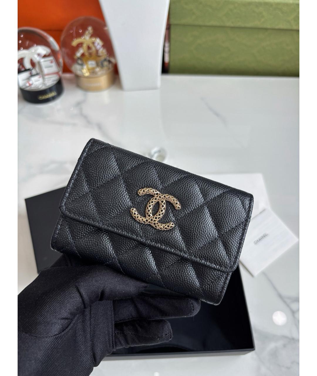 CHANEL Черный кожаный кошелек, фото 3