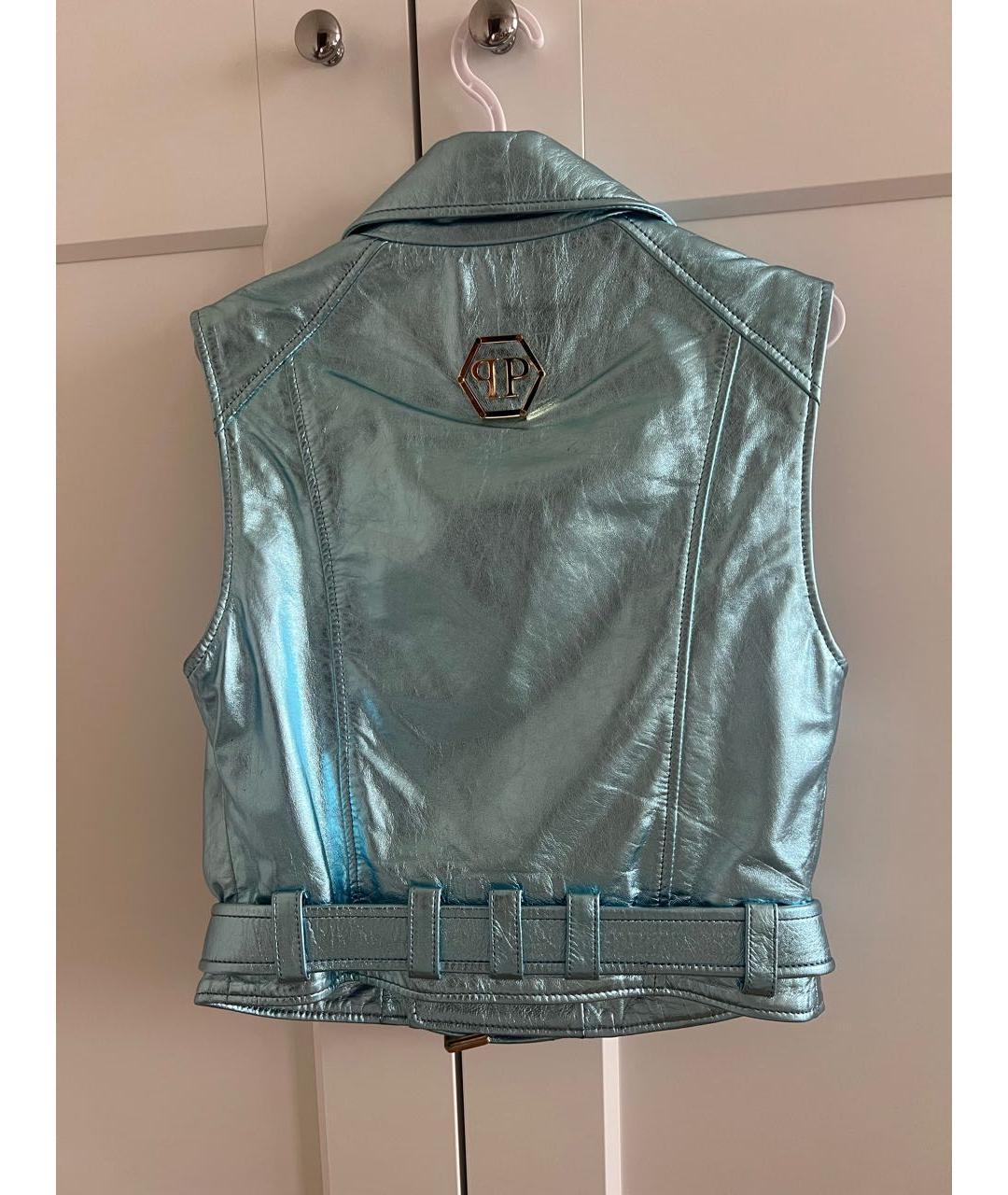 PHILIPP PLEIN Голубой кожаный жилет, фото 2