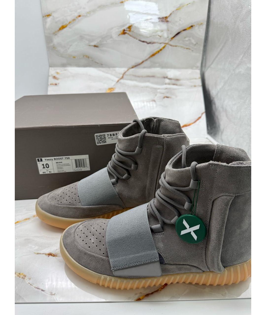 ADIDAS YEEZY Серые замшевые высокие кроссовки / кеды, фото 6