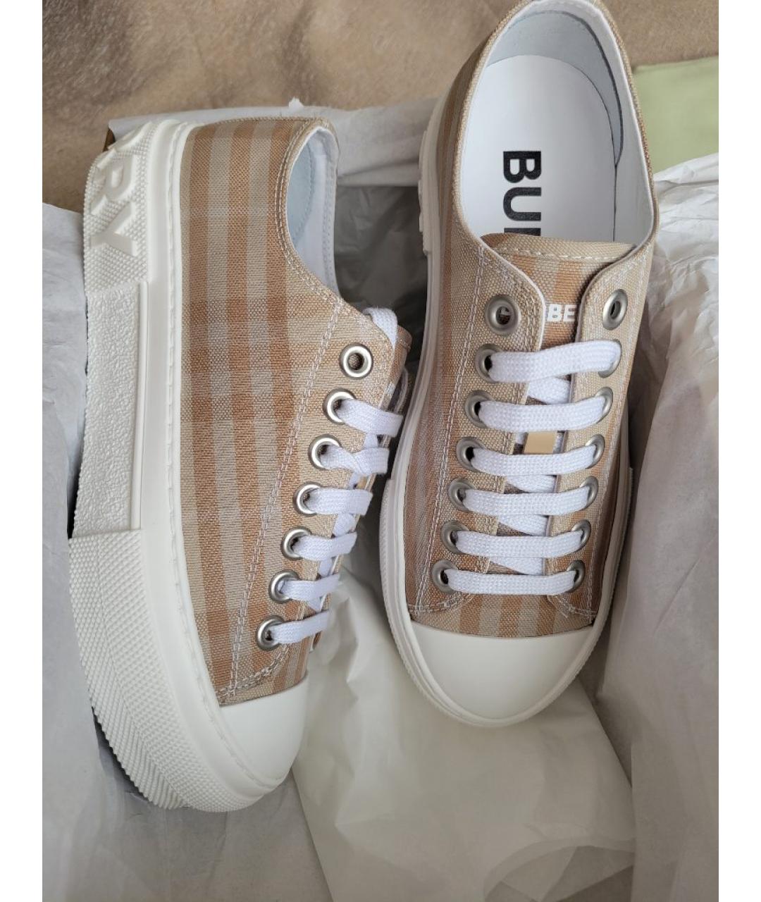 BURBERRY Бежевые текстильные кеды, фото 5