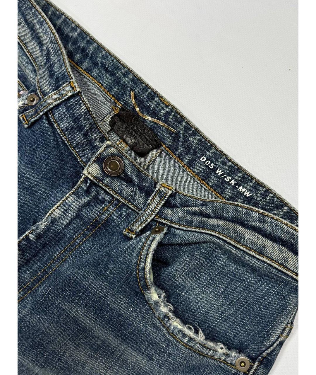 SAINT LAURENT Голубые хлопко-эластановые джинсы слим, фото 4